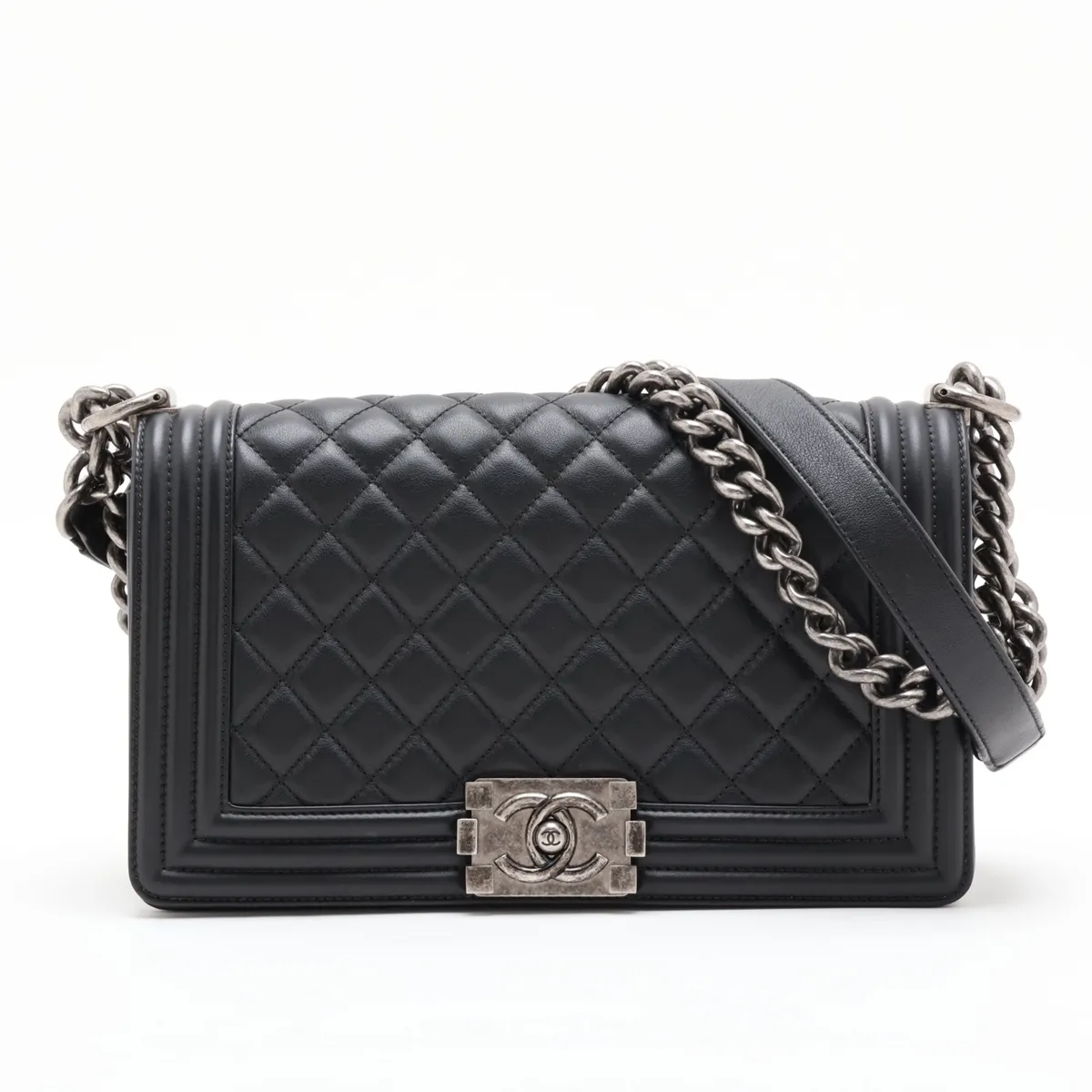 Boy Chanel 25 Lambskin Chain Shoulder Bag, Black with Gunmetal Hardware, GG304X92, Random Plate, A67086