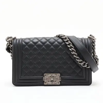 Boy Chanel 25 Lambskin Chain Shoulder Bag, Black with Gunmetal Hardware, GG304X92, Random Plate, A67086