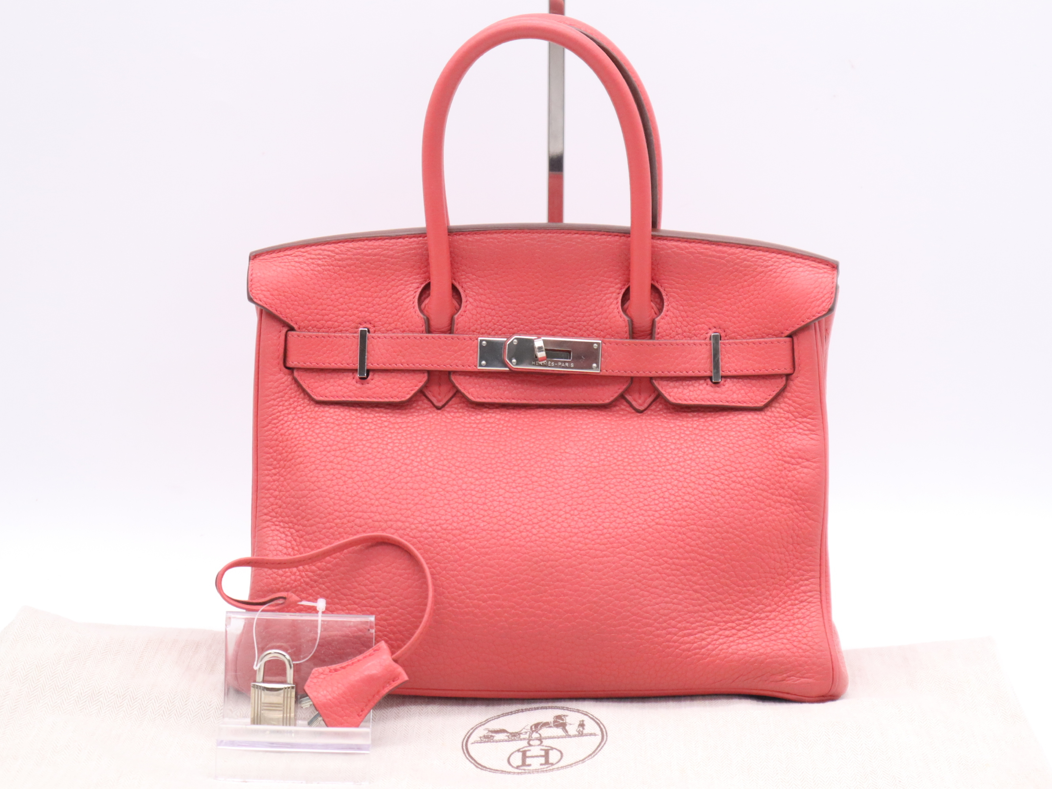 Togo Birkin 30 Pink Handbag with Padlock, 2 Keys, Clochette, and Dust Bag. M Stamp. 2009.