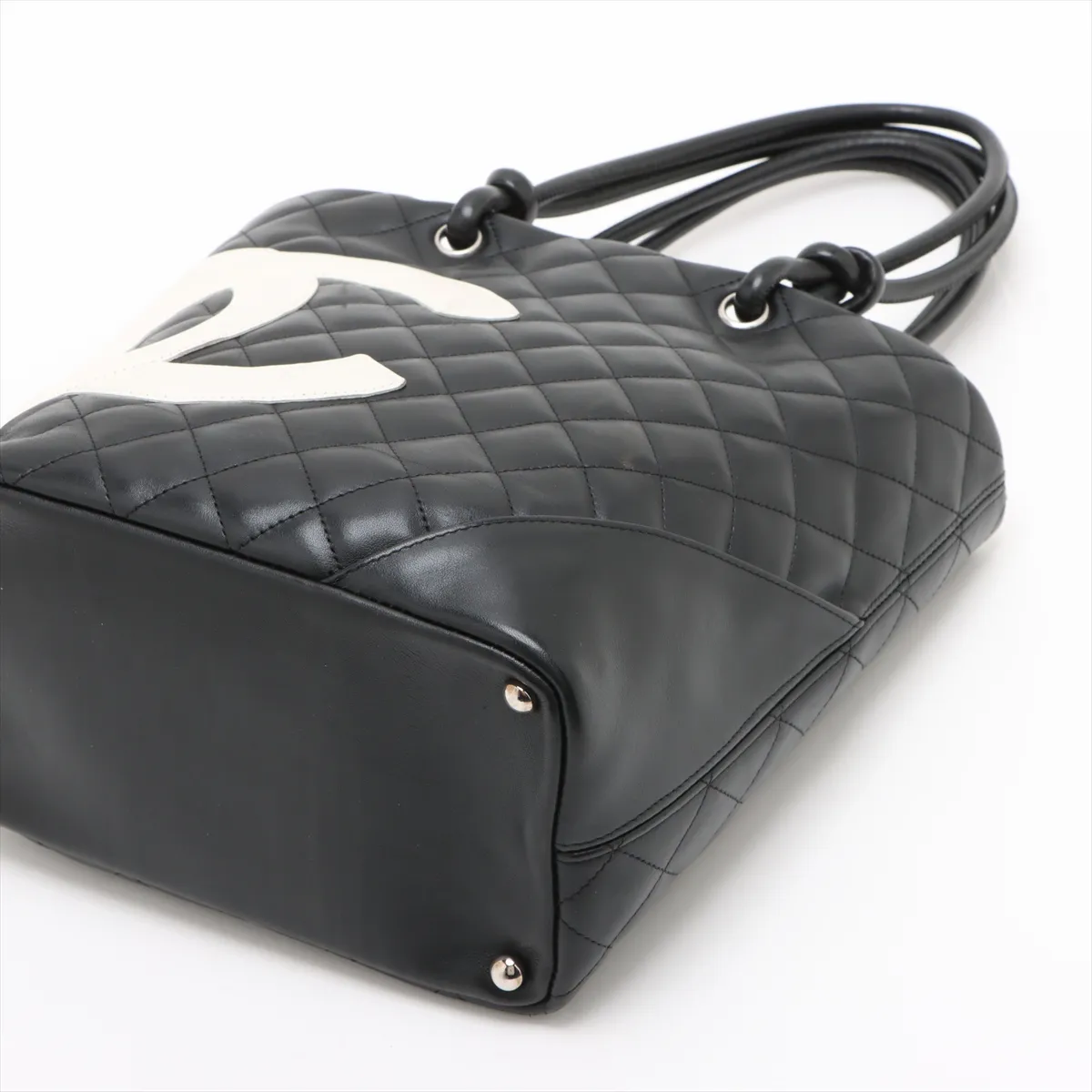 Cambon Line Lambskin Handbag, Black x White, Gold Hardware, 9819792, Serial Number 9 — view 3