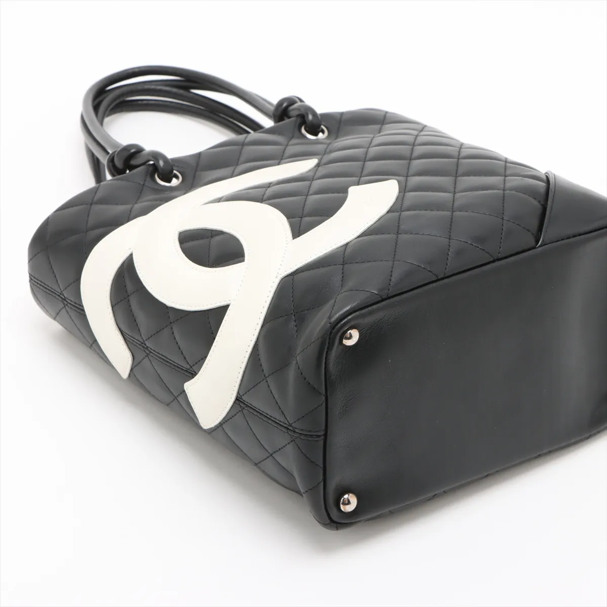 Cambon Line Lambskin Handbag, Black x White, Gold Hardware, 9819792, Serial Number 9 — view 4