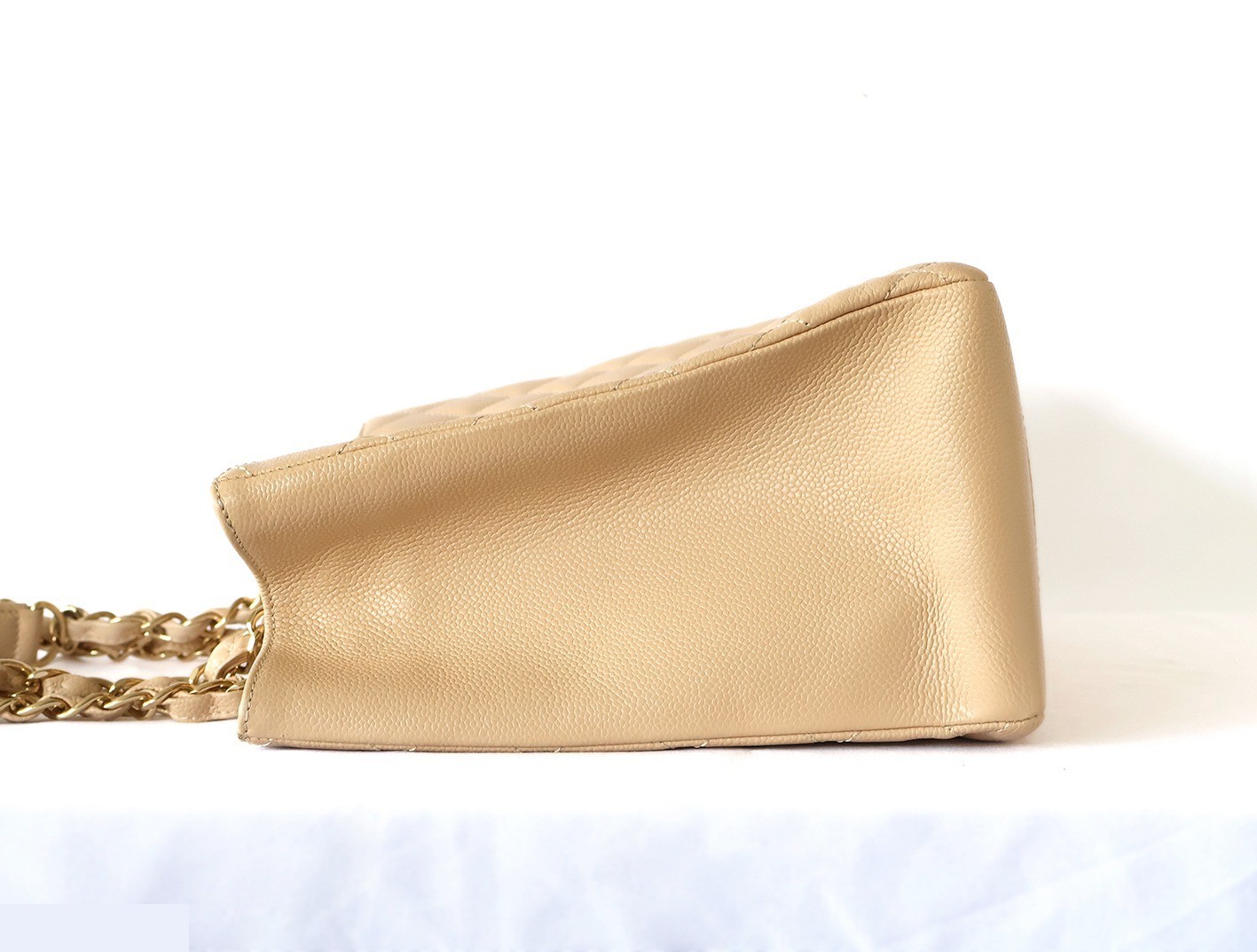 Caviar Skin GST Chain Tote Bag, Beige — view 6
