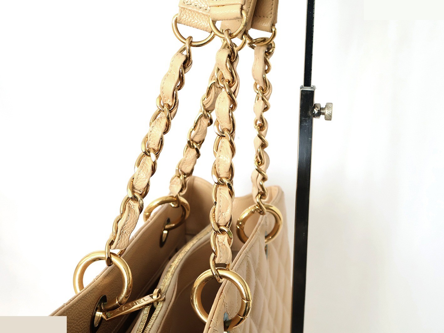 Caviar Skin GST Chain Tote Bag, Beige — view 8