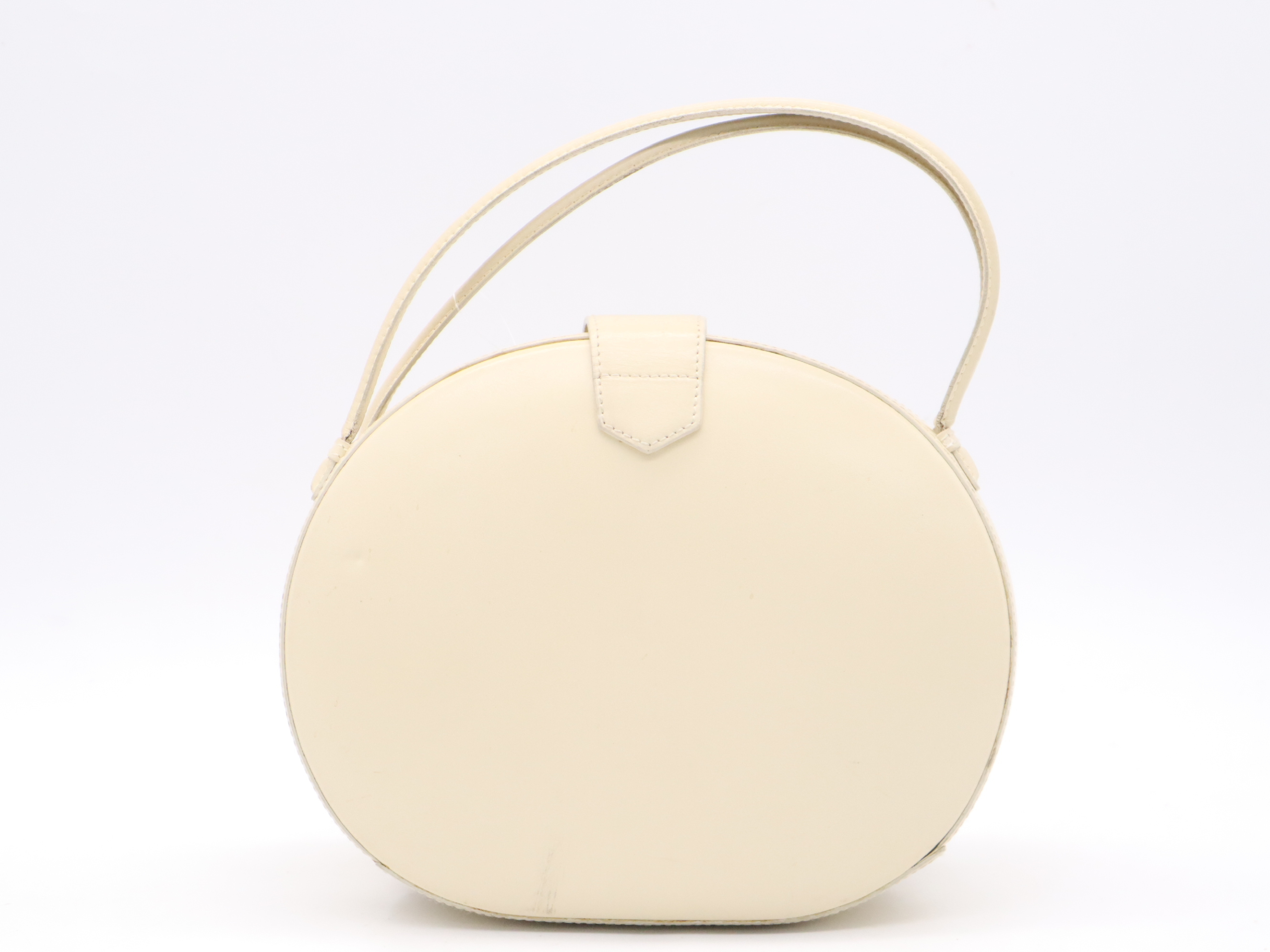 Leather Anagram Round Handbag, Ivory — view 2