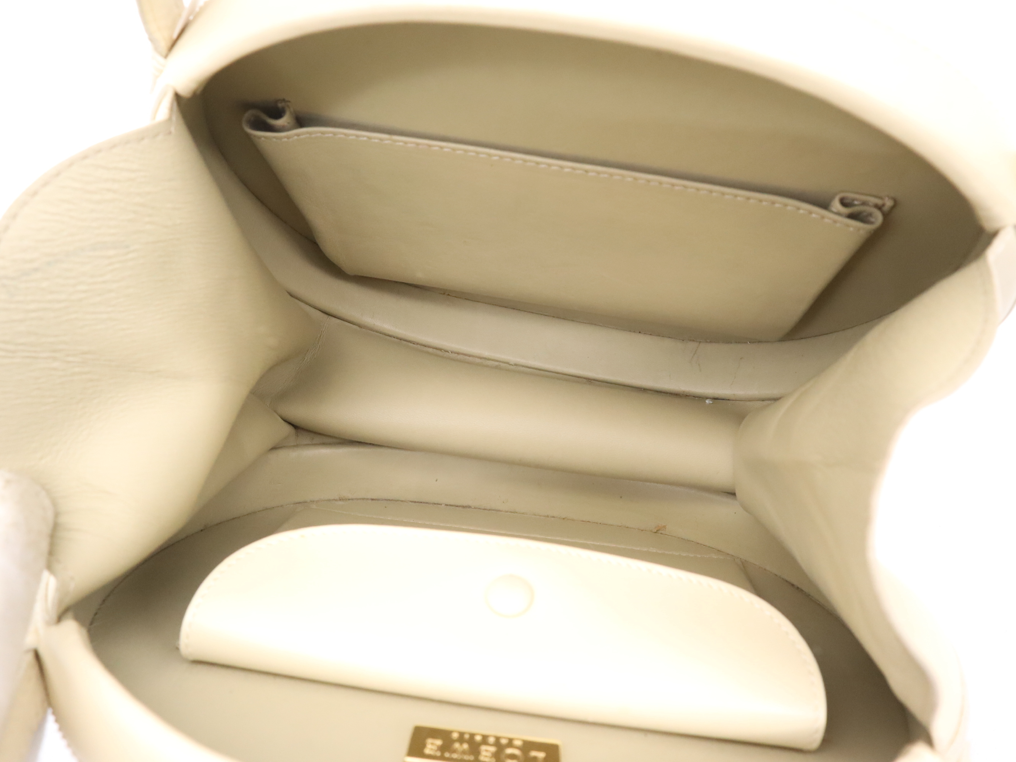 Leather Anagram Round Handbag, Ivory — view 12