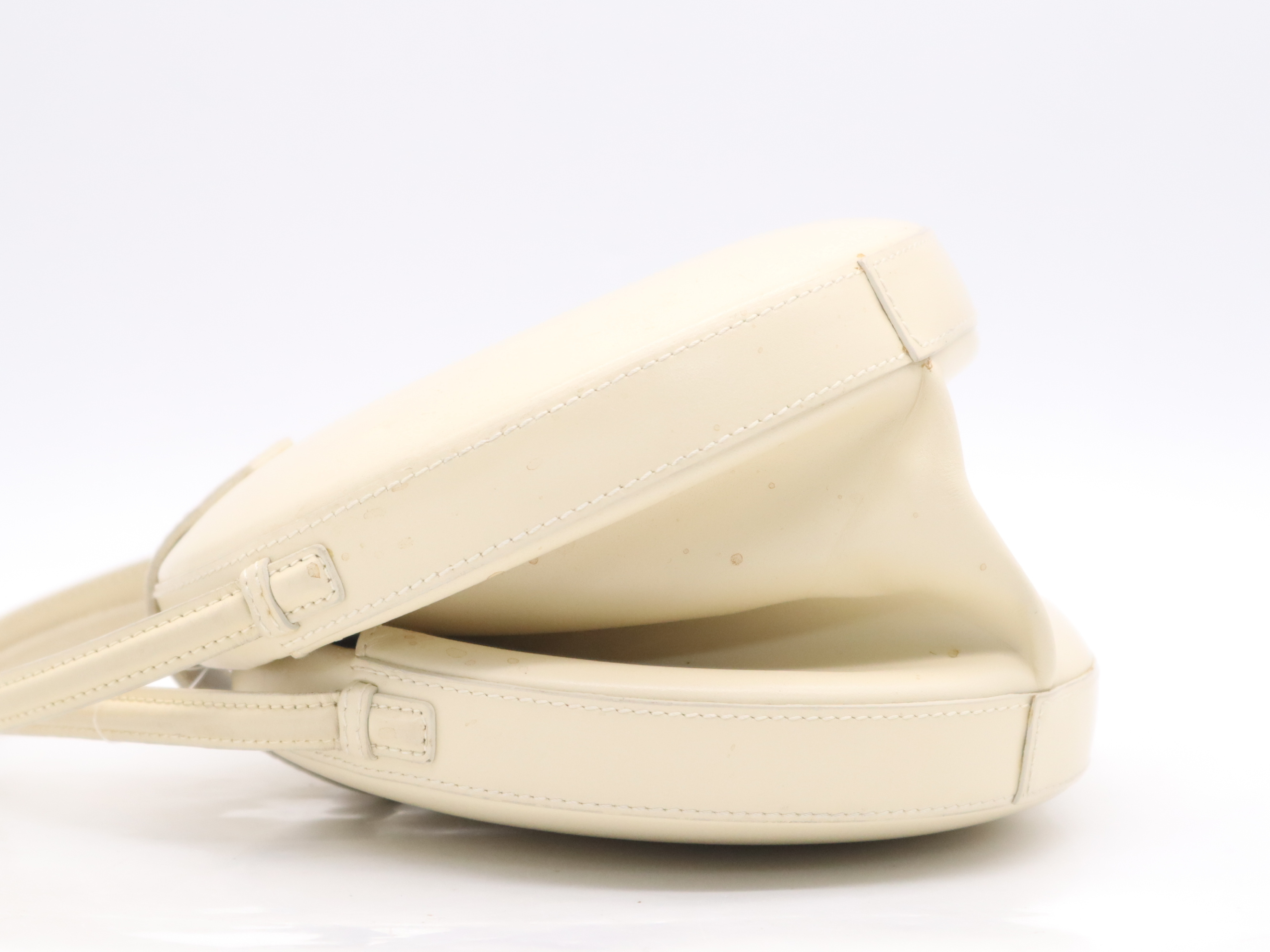Leather Anagram Round Handbag, Ivory — view 3