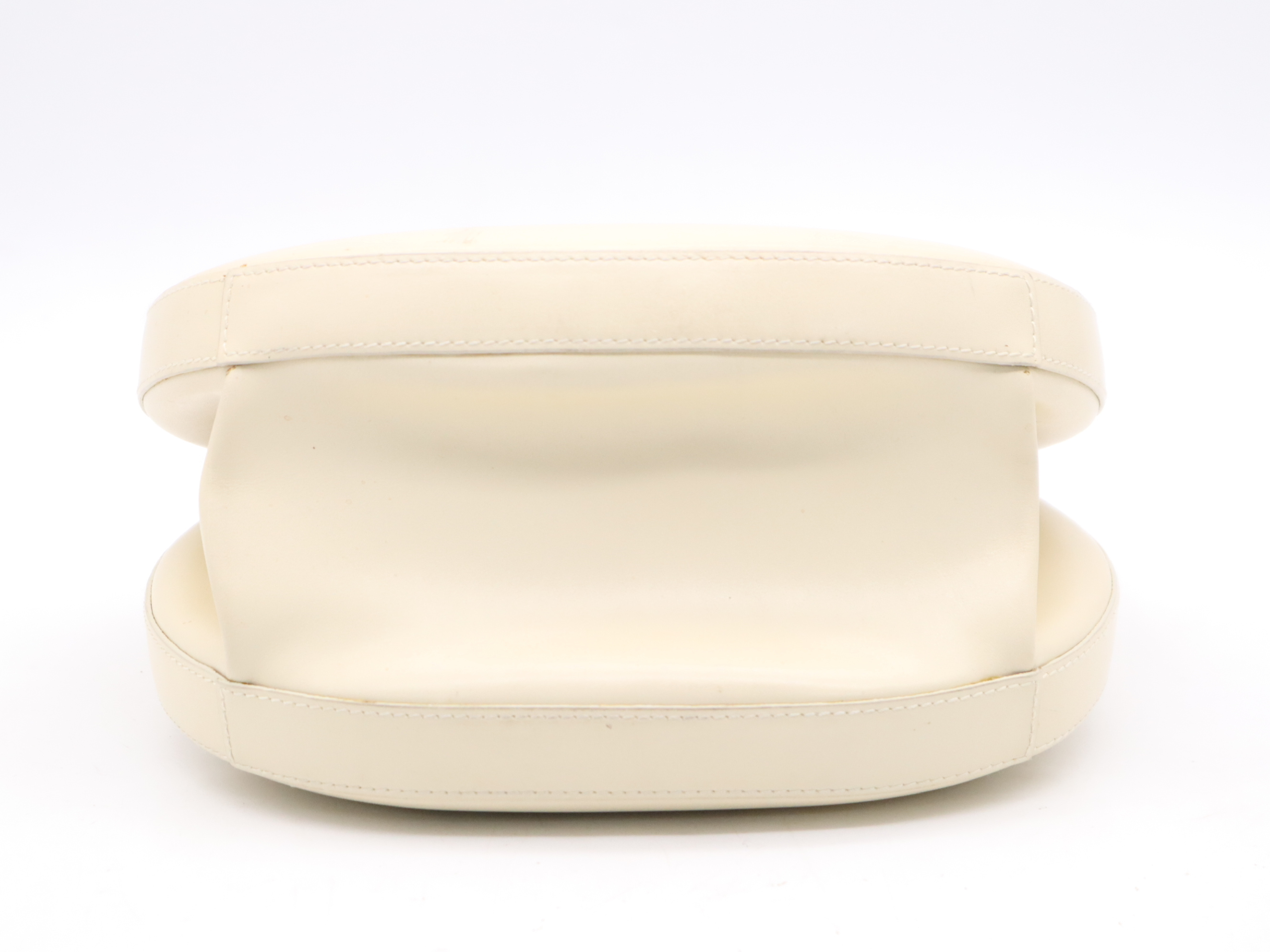 Leather Anagram Round Handbag, Ivory — view 4