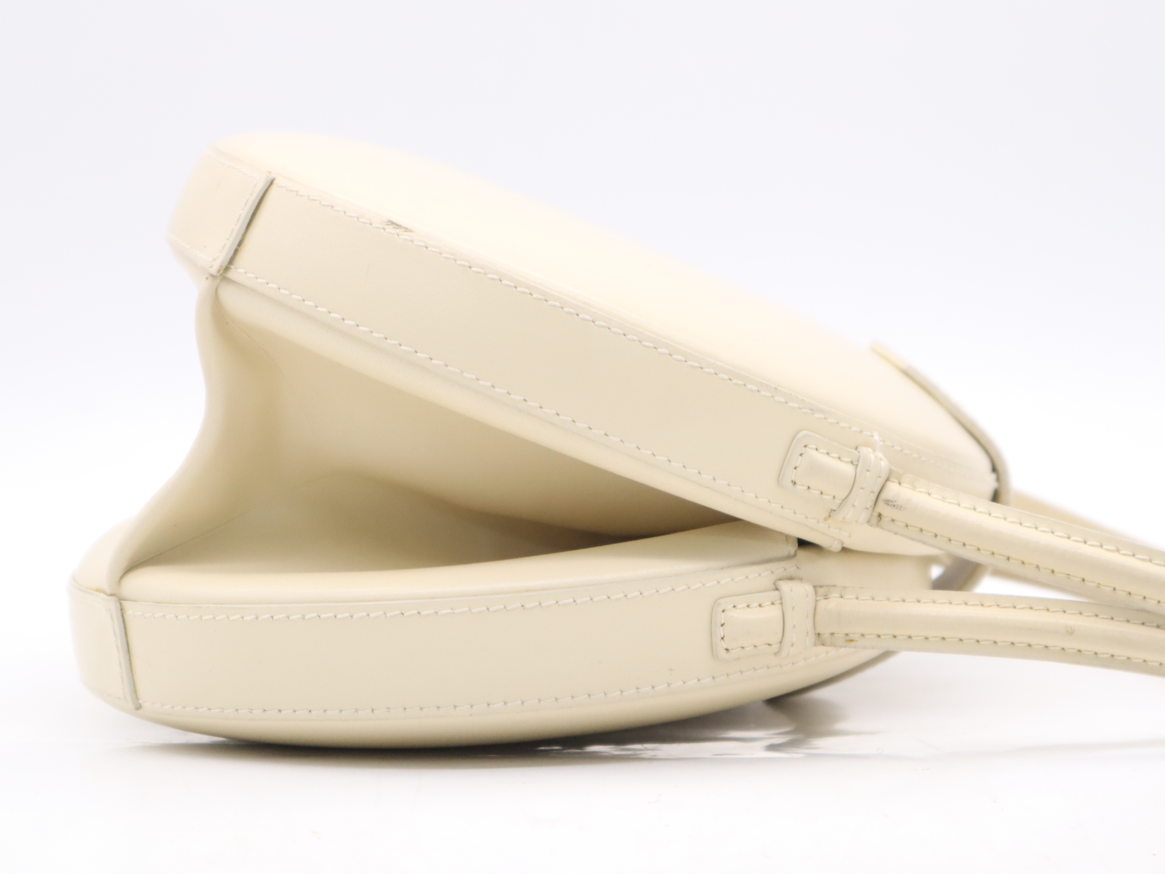 Leather Anagram Round Handbag, Ivory — view 5