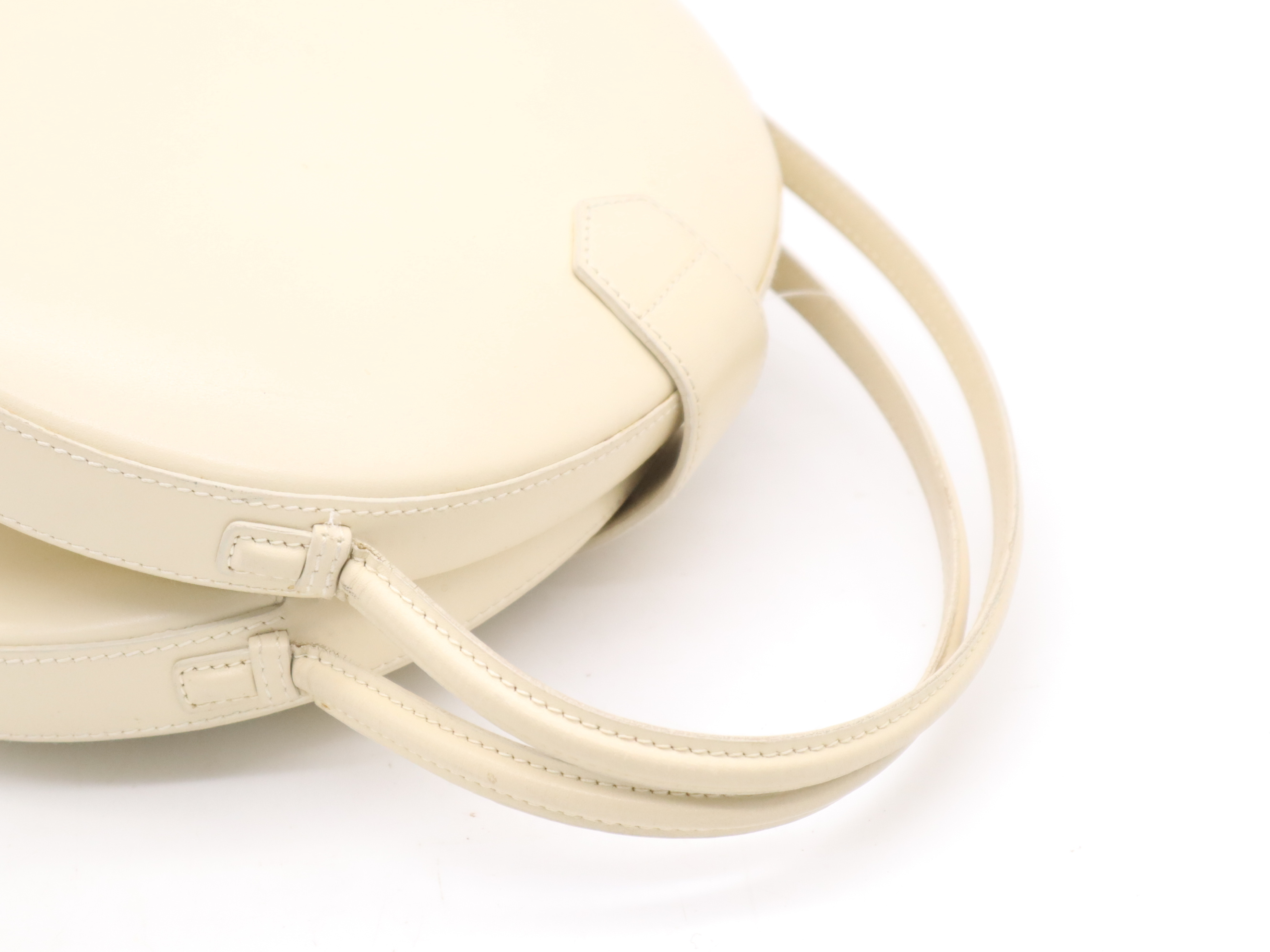 Leather Anagram Round Handbag, Ivory — view 6