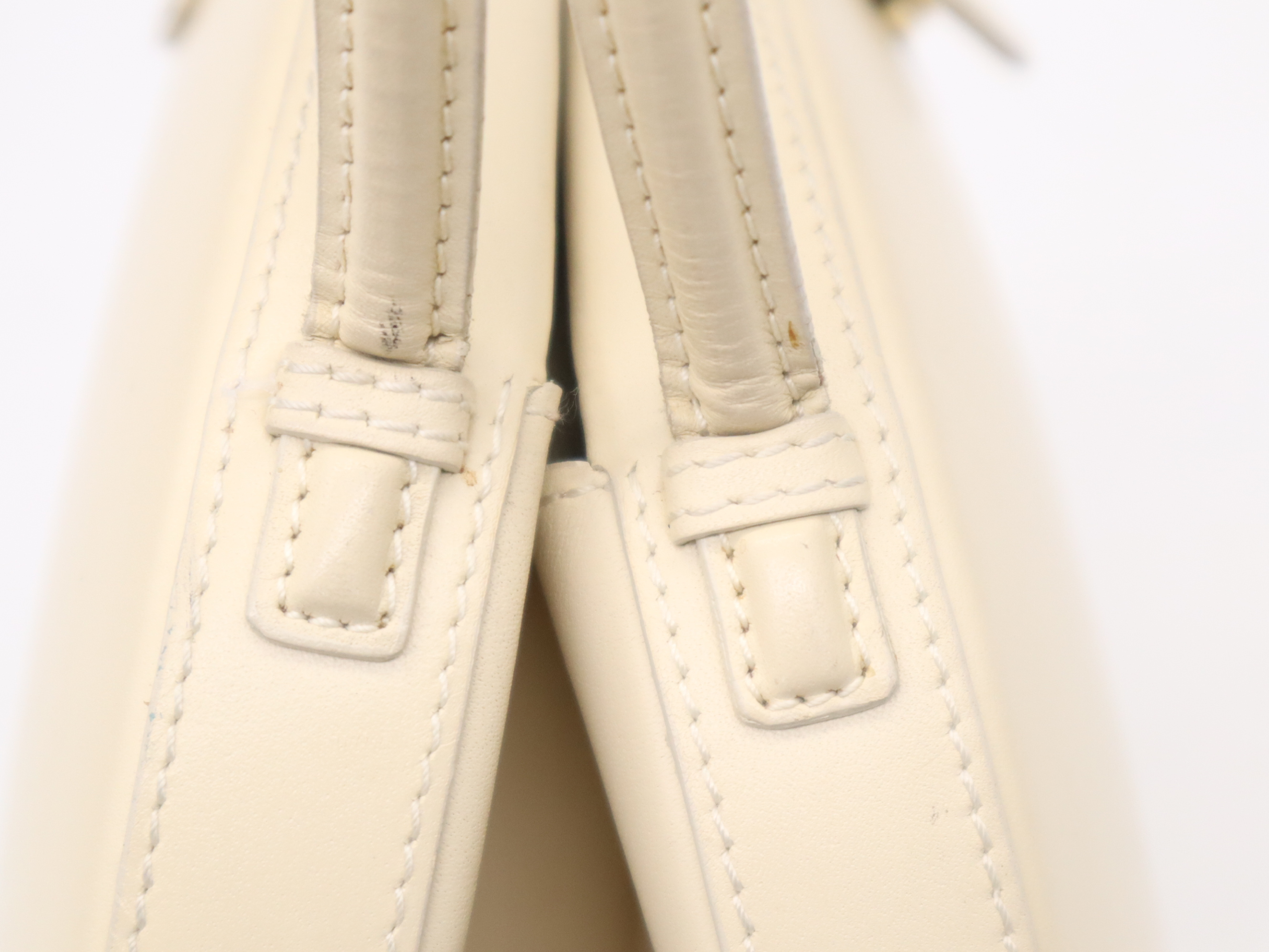 Leather Anagram Round Handbag, Ivory — view 7