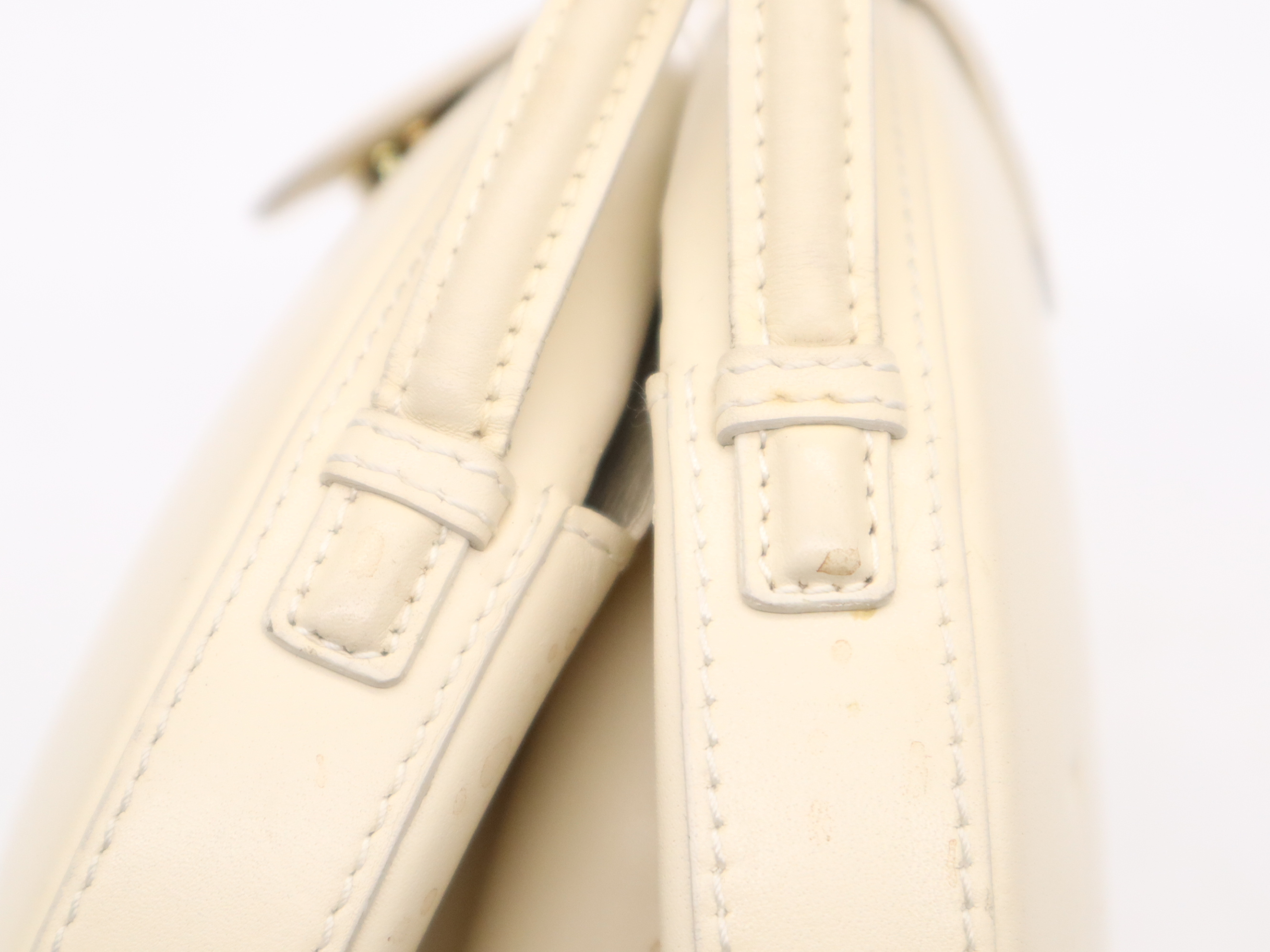 Leather Anagram Round Handbag, Ivory — view 8