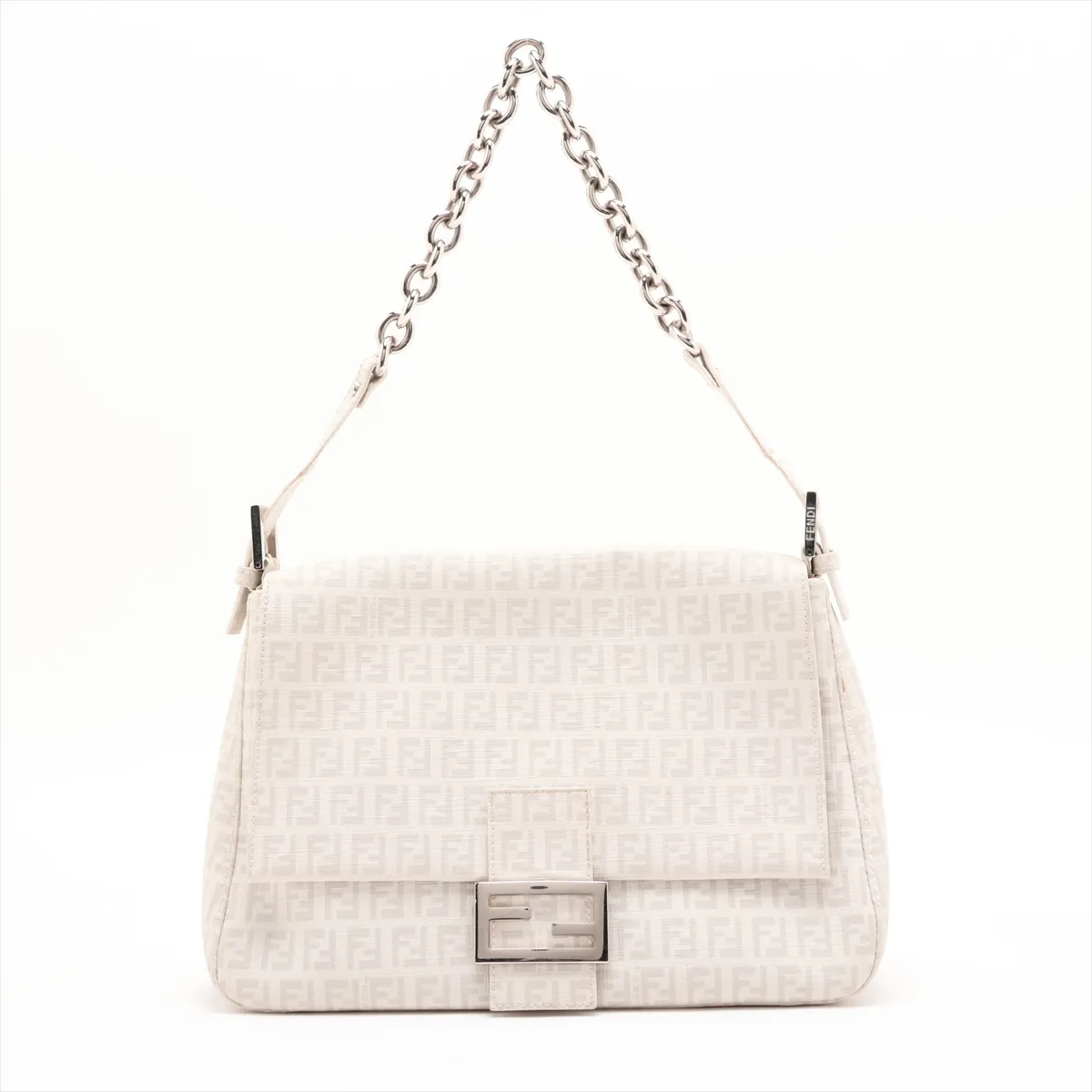 Zucchino Mamma Bucket PVC x Leather Chain Shoulder Bag White 8BR001