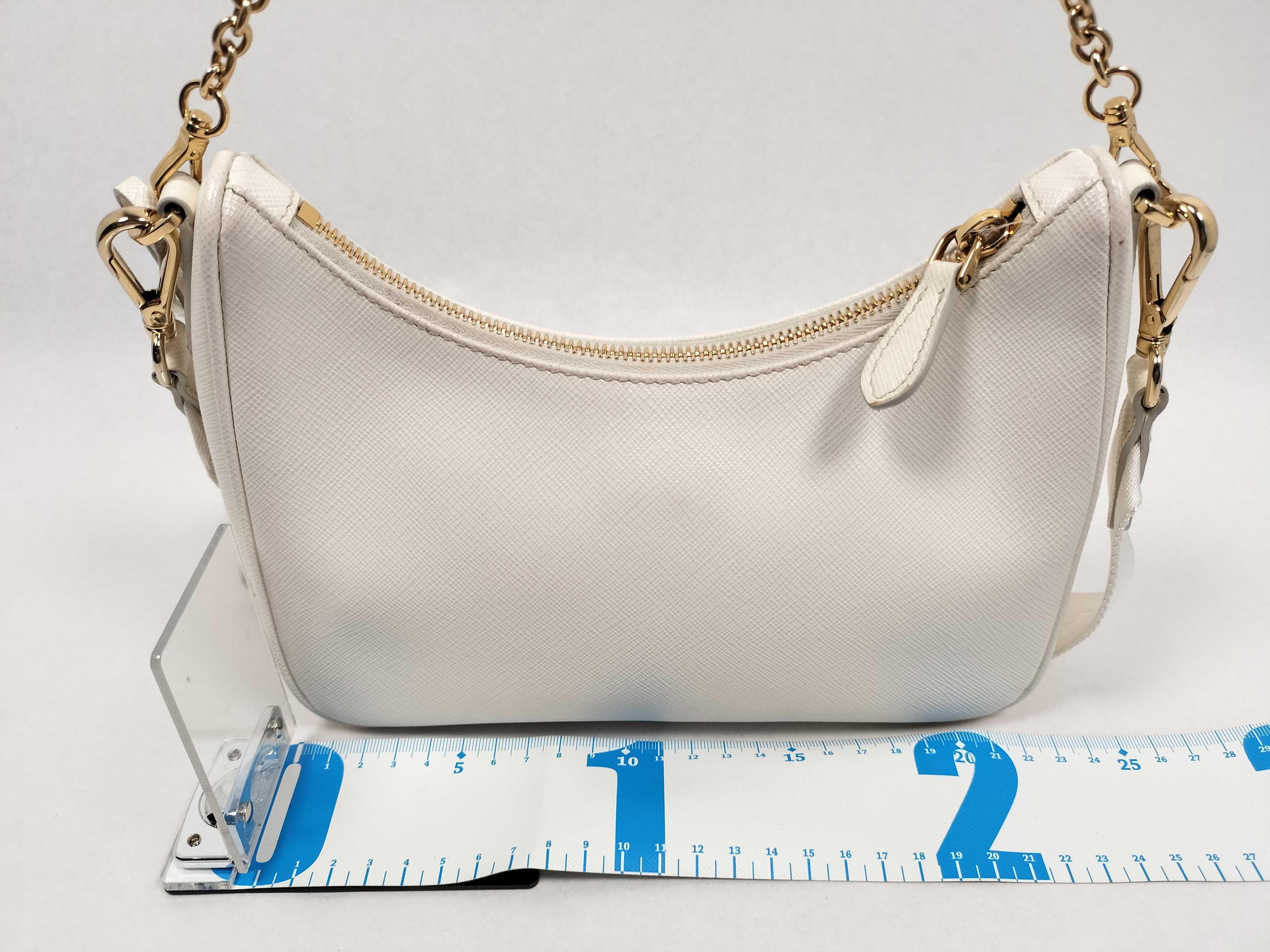 1BH204 Chain Shoulder Bag Hobo Saffiano White Shoulder Bag — view 2