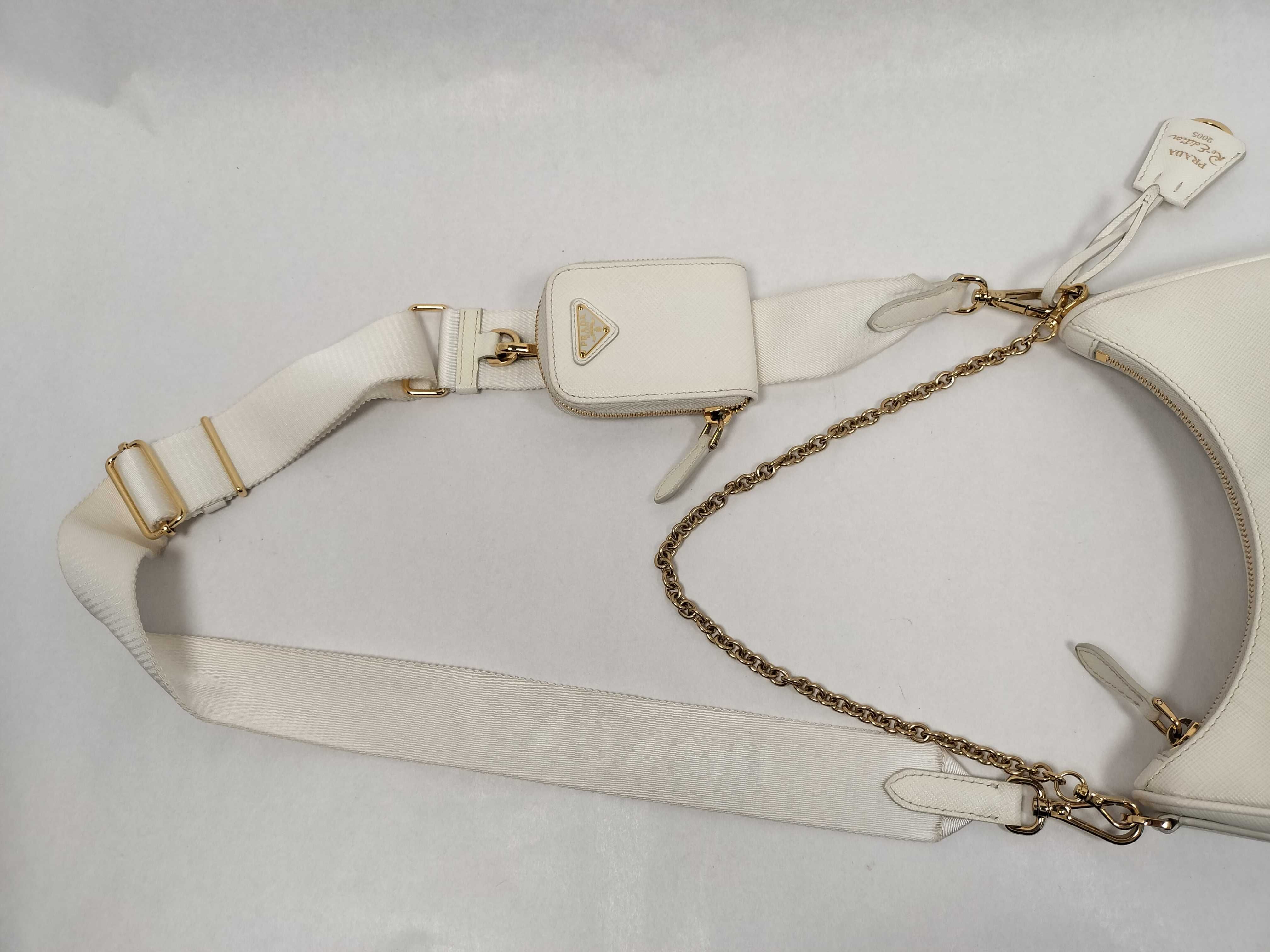 1BH204 Chain Shoulder Bag Hobo Saffiano White Shoulder Bag — view 3