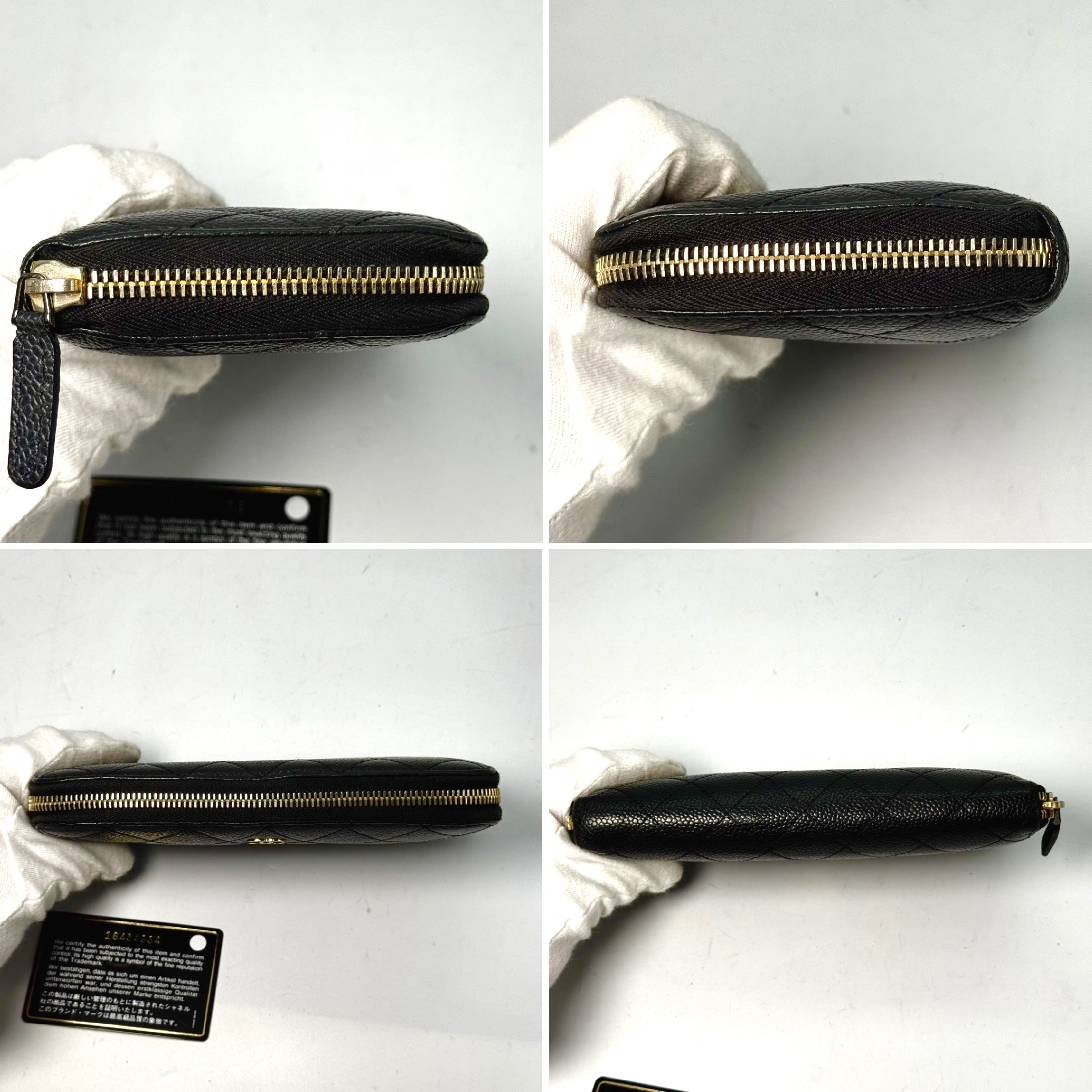 Matelassé Caviar Skin Round Zip Long Wallet, Black, 16434934, with Guarantee Card. — view 6