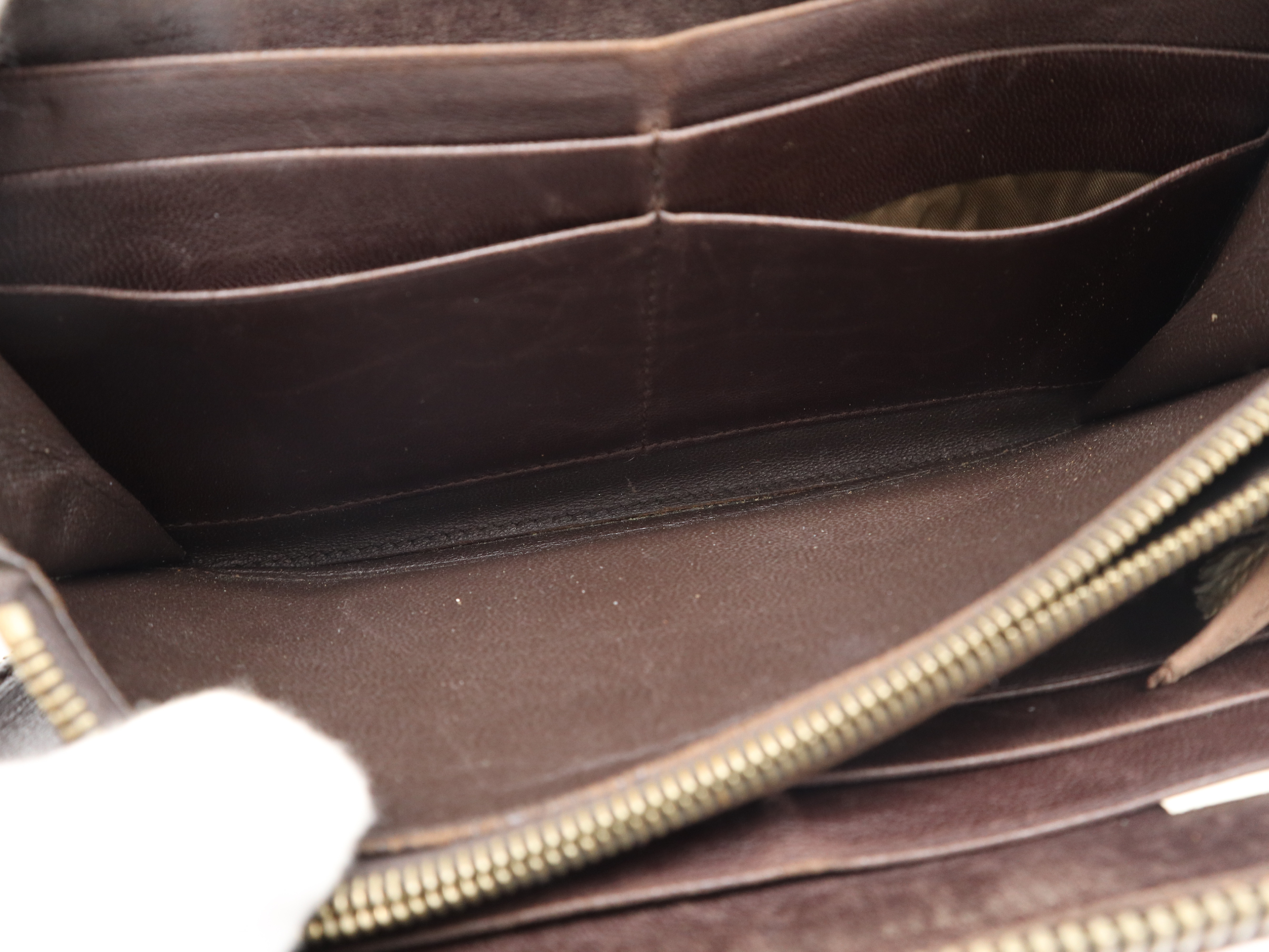 Intrecciato Round Zipper Leather Wallet, Brown — view 9