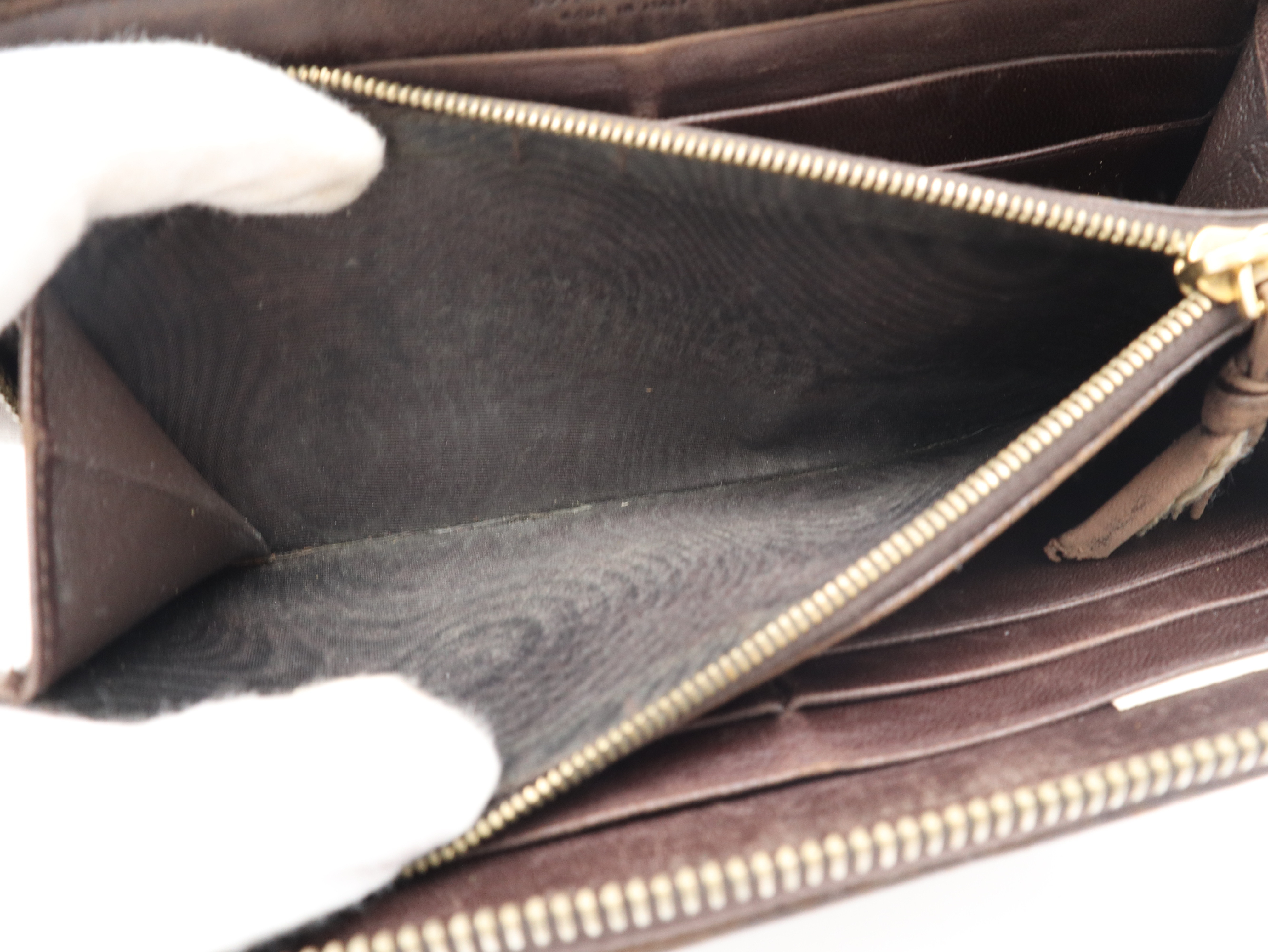 Intrecciato Round Zipper Leather Wallet, Brown — view 10