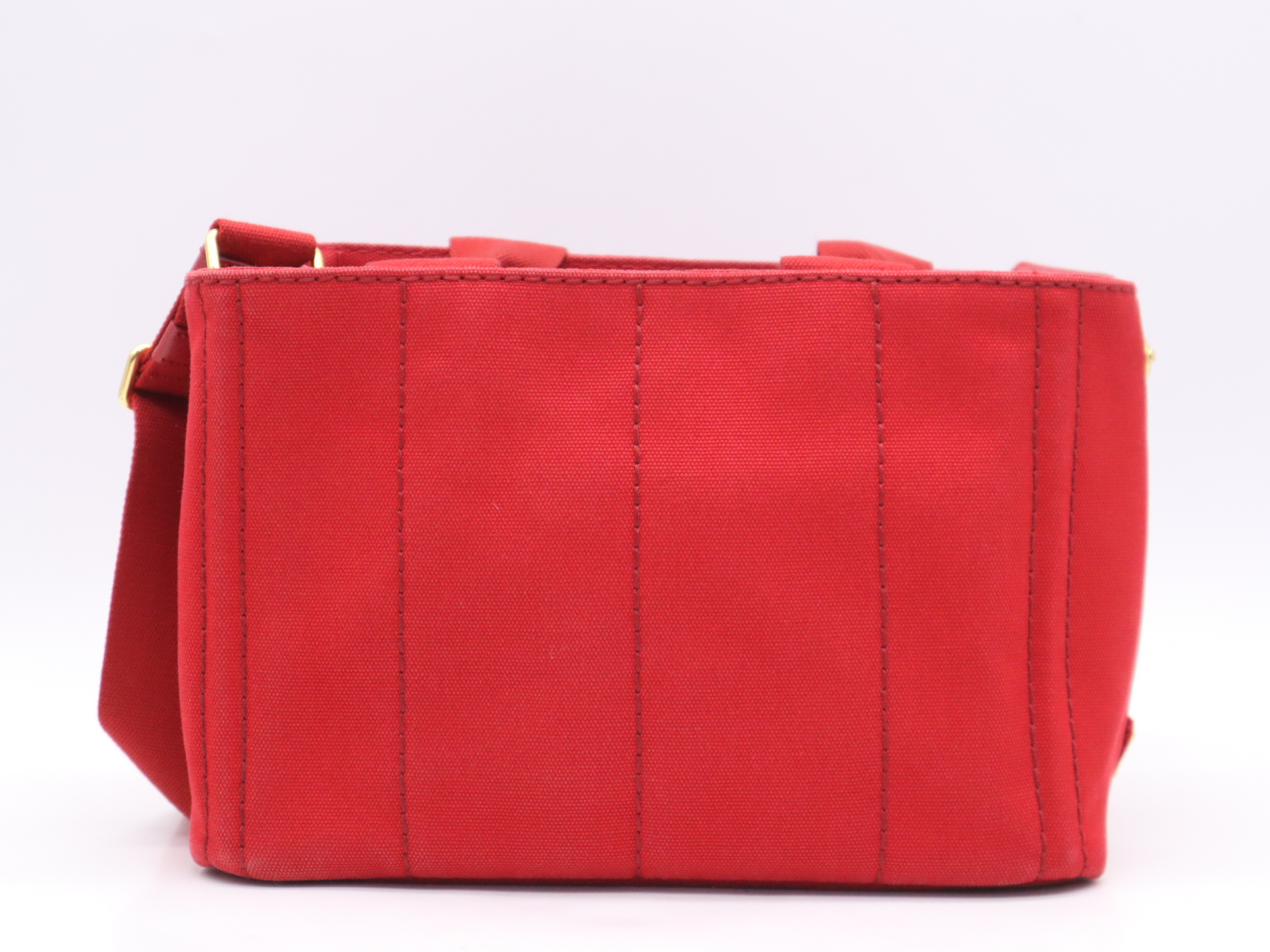 Canvas Canapa 2-Way Handbag, Red with Gold Hardware, Shoulder Strap, and Dust Bag. — view 2