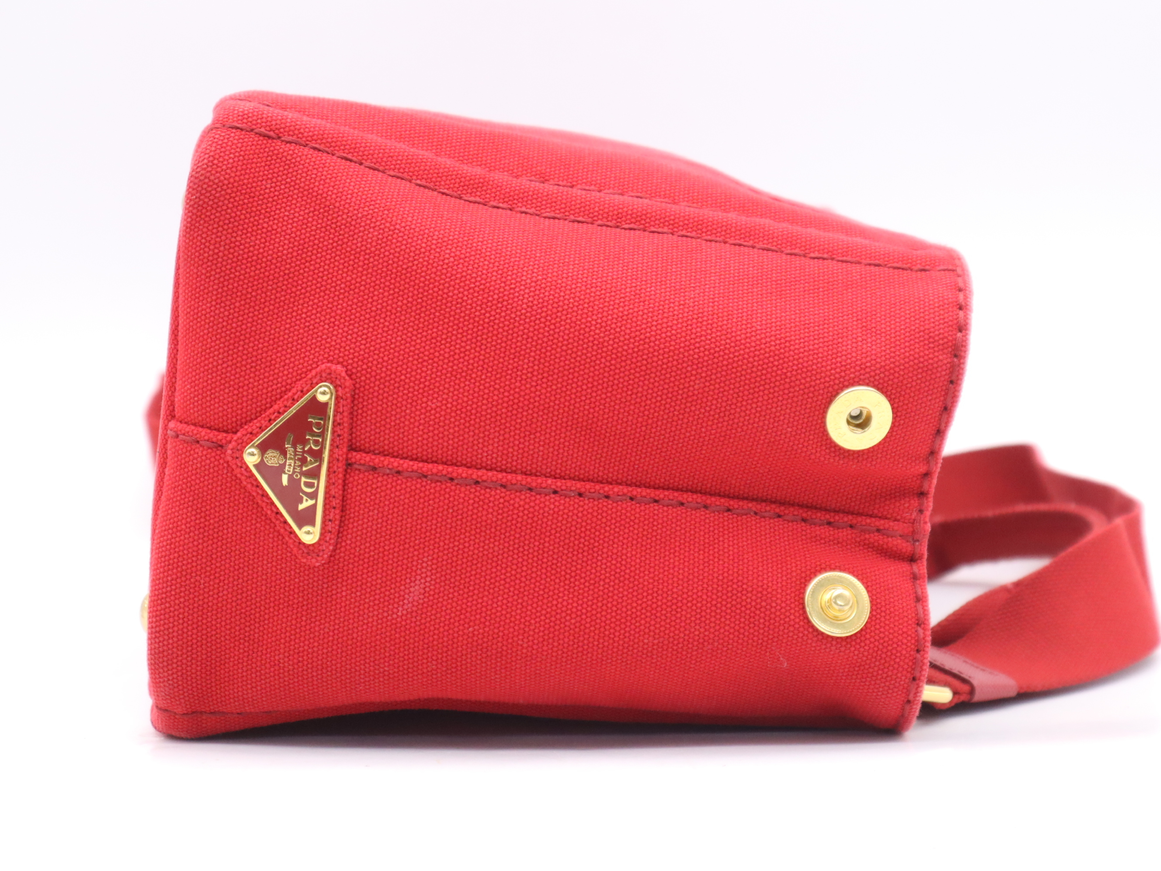 Canvas Canapa 2-Way Handbag, Red with Gold Hardware, Shoulder Strap, and Dust Bag. — view 5