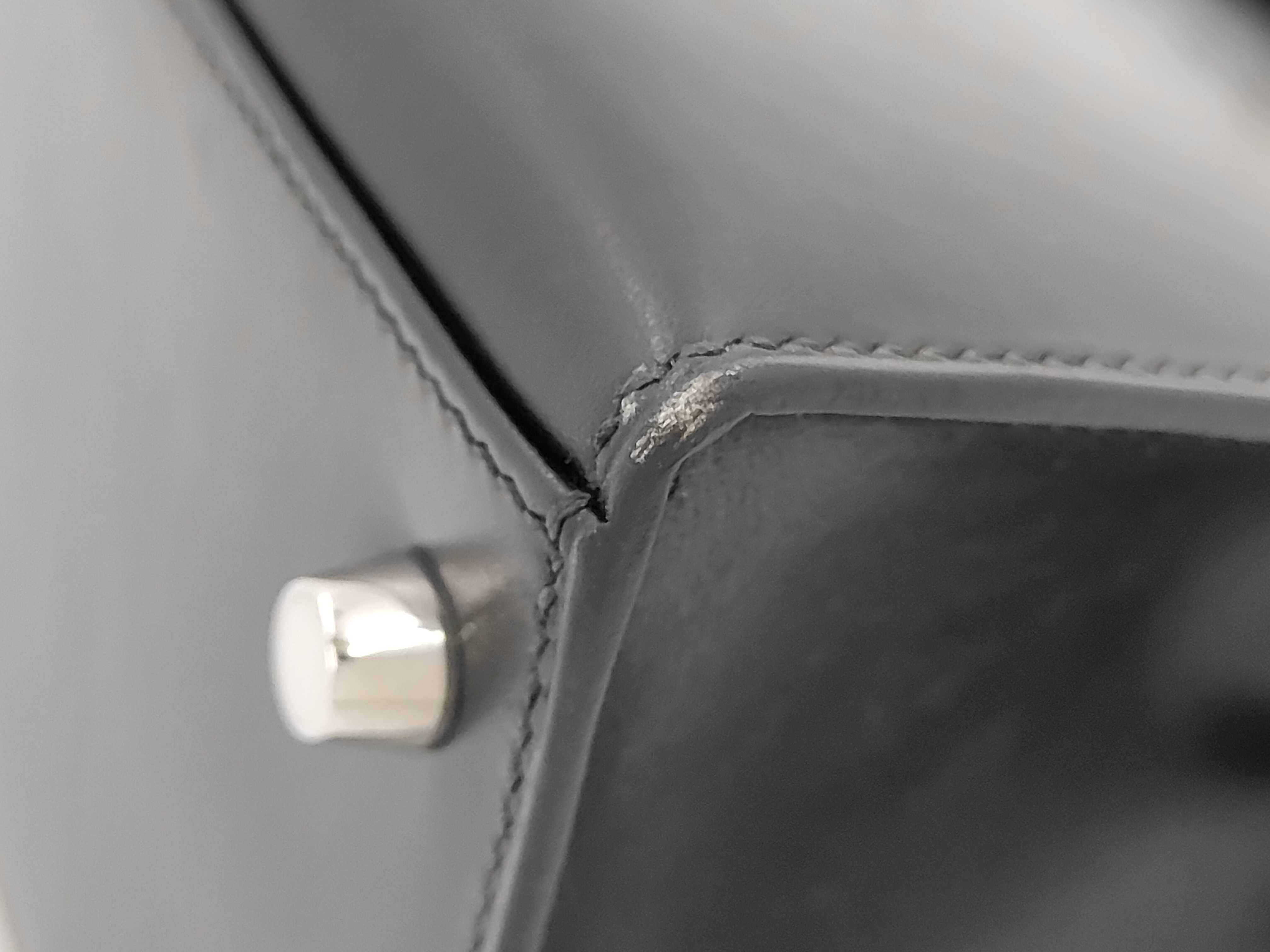 Kelly 28 Box Calf Black Sellier Stitching Silver Hardware (Strap not included) L Handbag — view 7