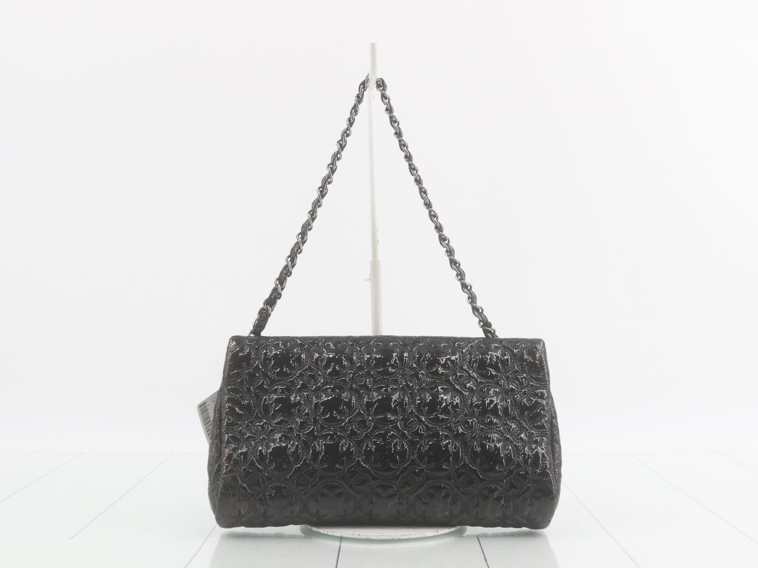 Flower Stitch Patent Leather Chain Shoulder Bag - Black — view 2