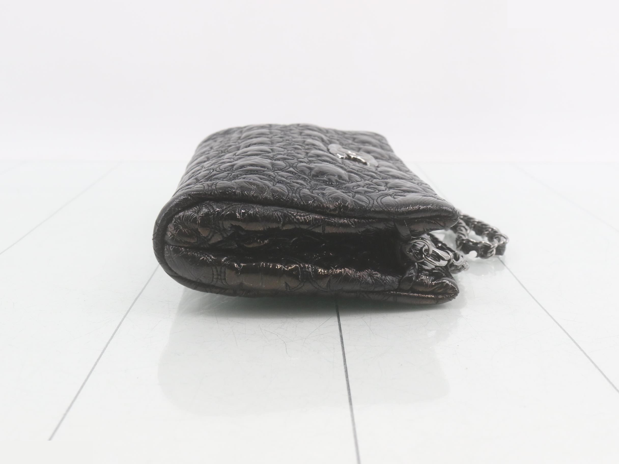 Flower Stitch Patent Leather Chain Shoulder Bag - Black — view 3