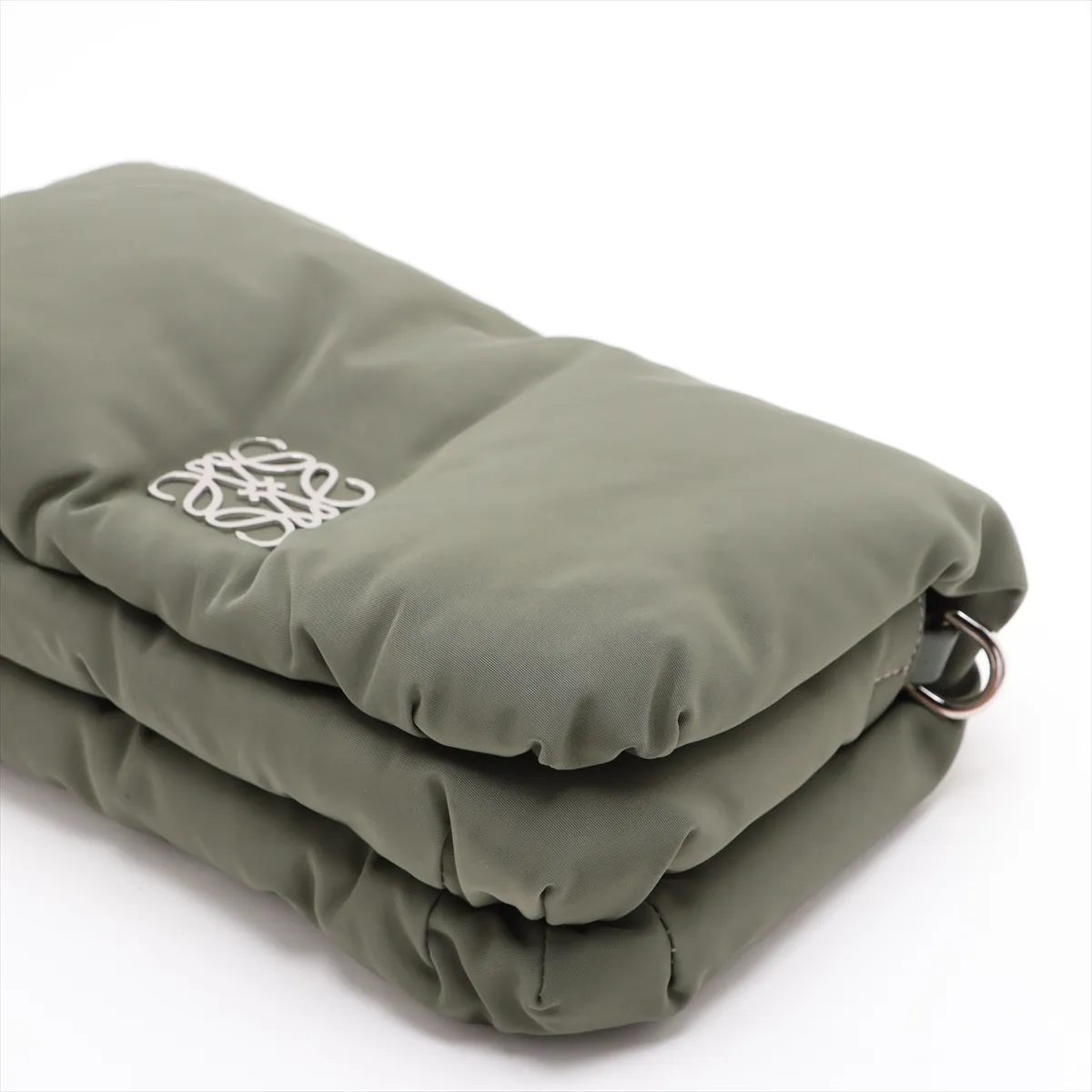 Goya Puffer Nylon x Leather Shoulder Bag, Green — view 3