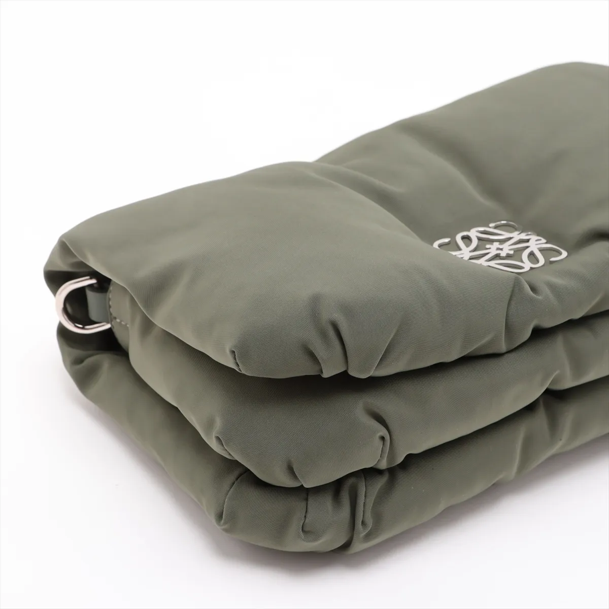 Goya Puffer Nylon x Leather Shoulder Bag, Green — view 4