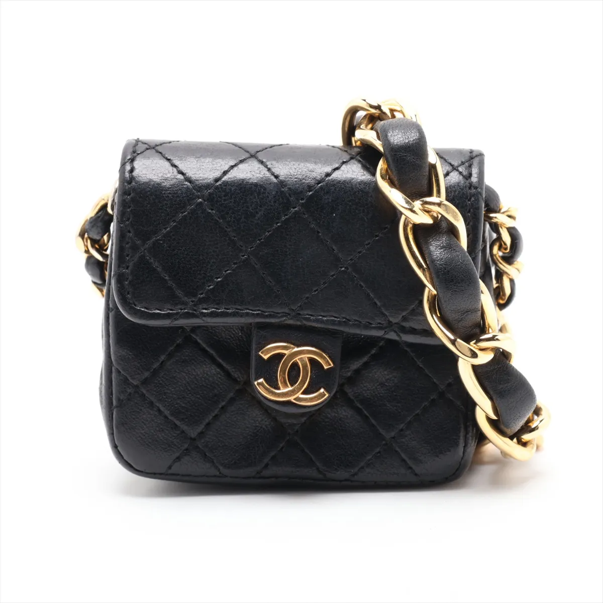 Mini Matelassé Lambskin Waist Pouch, Black with Gold Hardware