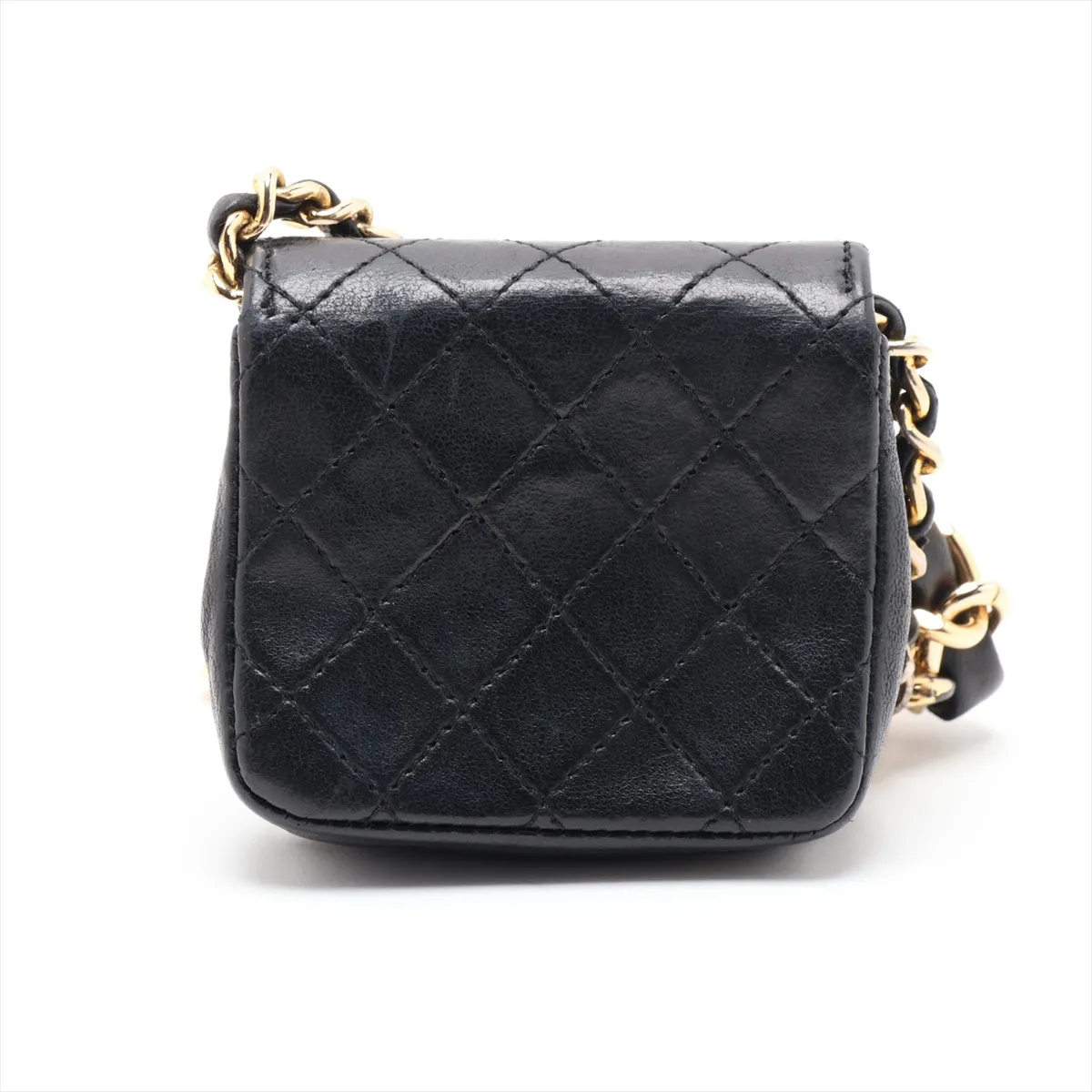 Mini Matelassé Lambskin Waist Pouch, Black with Gold Hardware — view 2