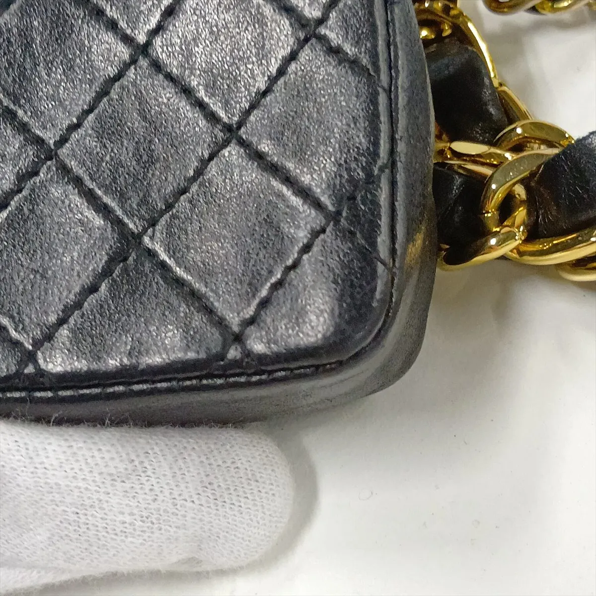 Mini Matelassé Lambskin Waist Pouch, Black with Gold Hardware — view 11