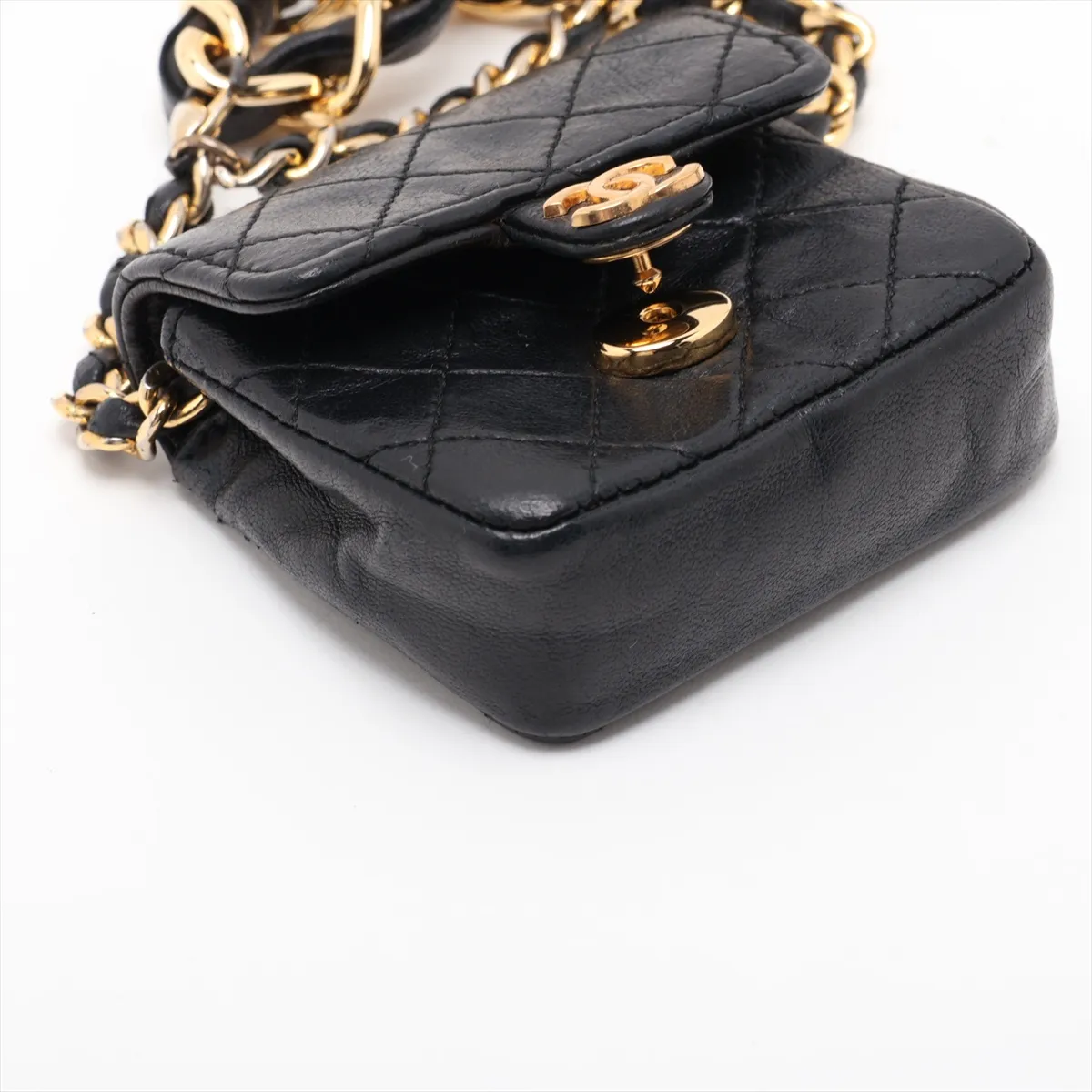 Mini Matelassé Lambskin Waist Pouch, Black with Gold Hardware — view 4