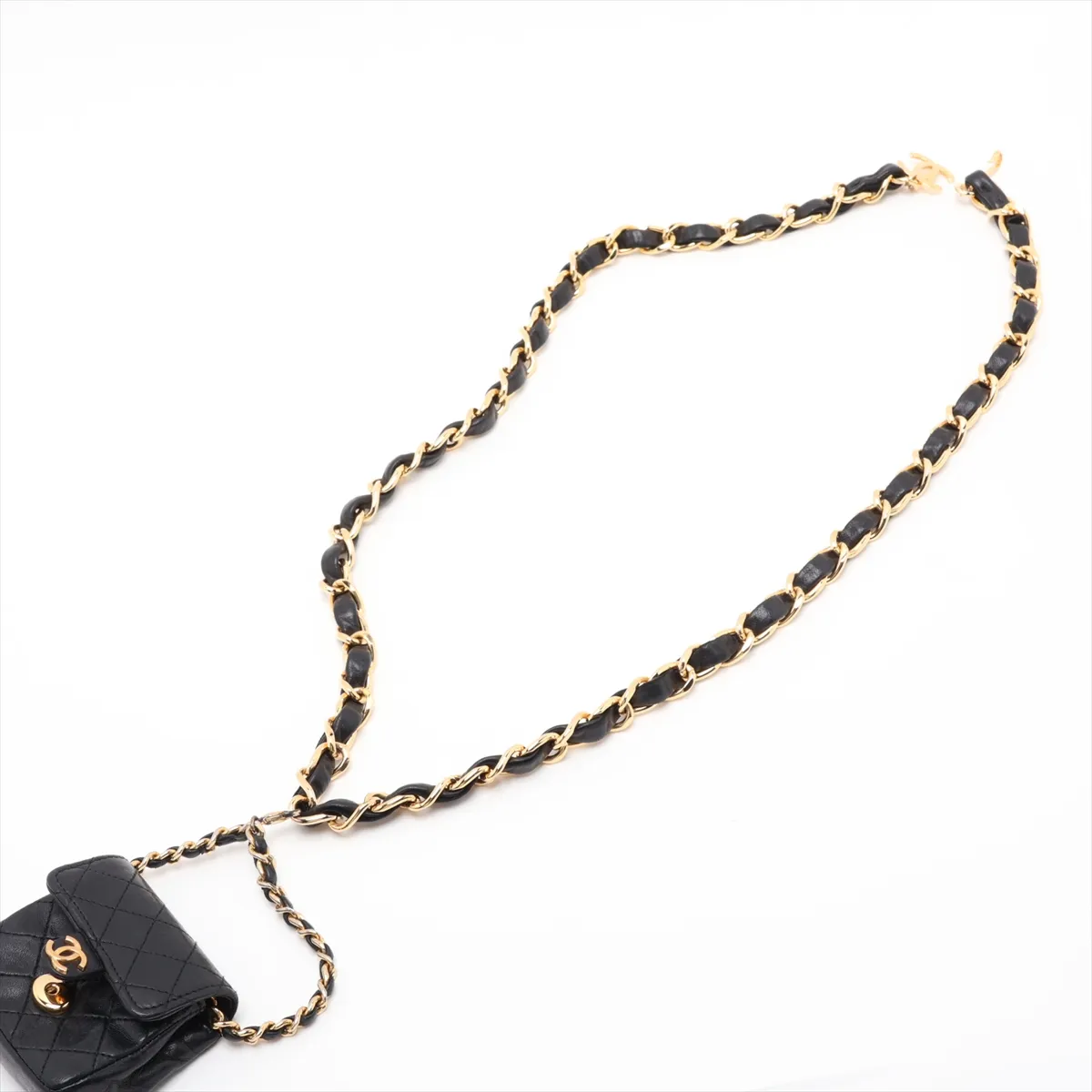 Mini Matelassé Lambskin Waist Pouch, Black with Gold Hardware — view 5