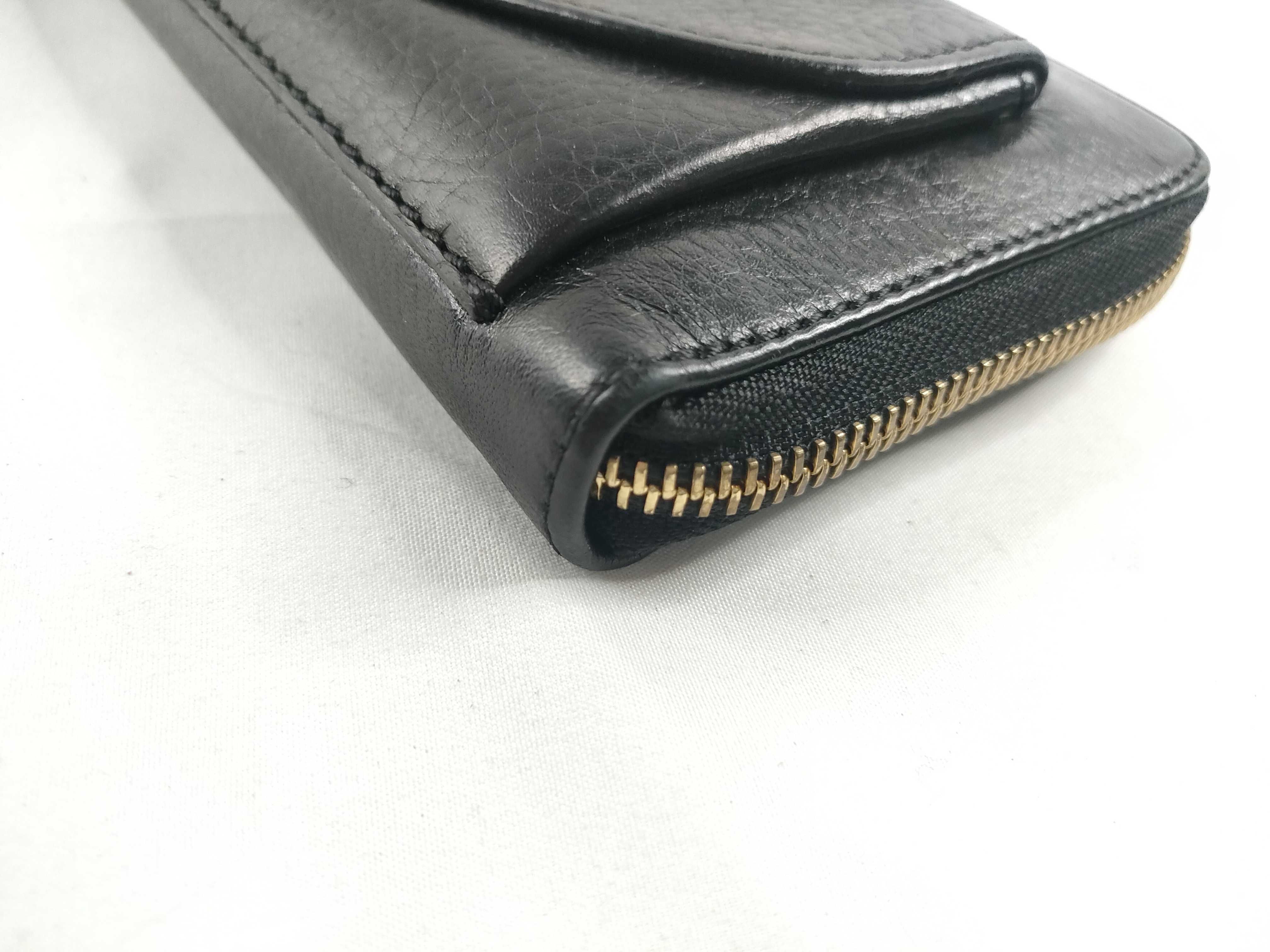 leather round zipper long wallet, black wallet — view 3