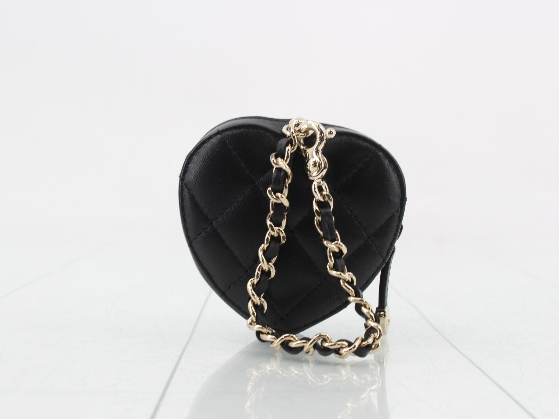 Matelassé Turnlock Heart-Shaped Pouch/Charm, Lambskin, Gold Hardware — view 2
