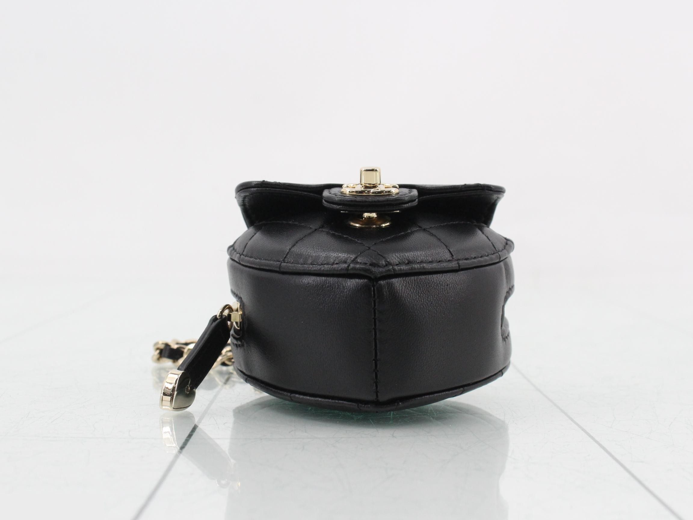 Matelassé Turnlock Heart-Shaped Pouch/Charm, Lambskin, Gold Hardware — view 3