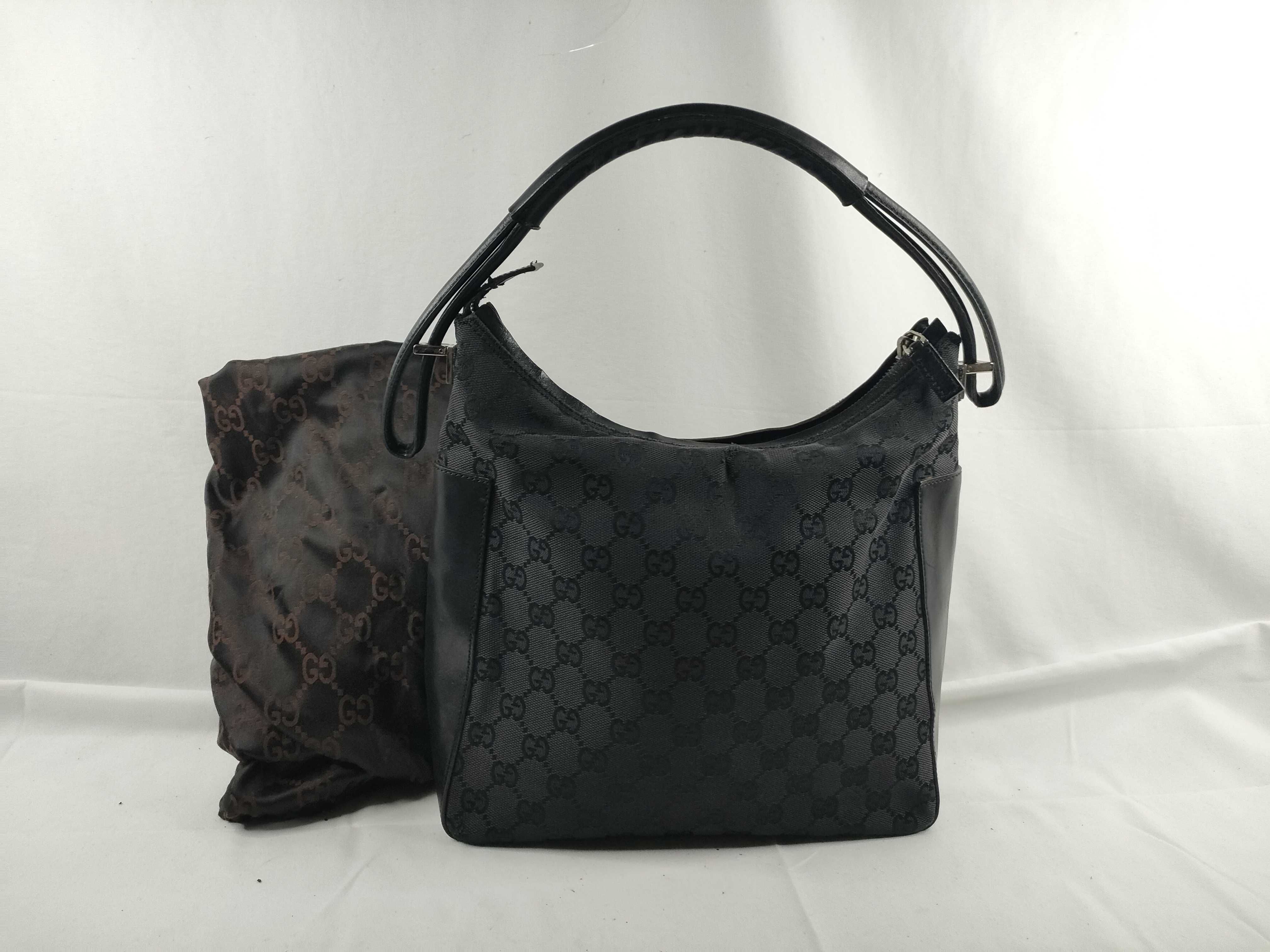 Shoulder Bag, Gucci One-Shoulder Bag, Half Moon GG Canvas Leather Black Shoulder Bag