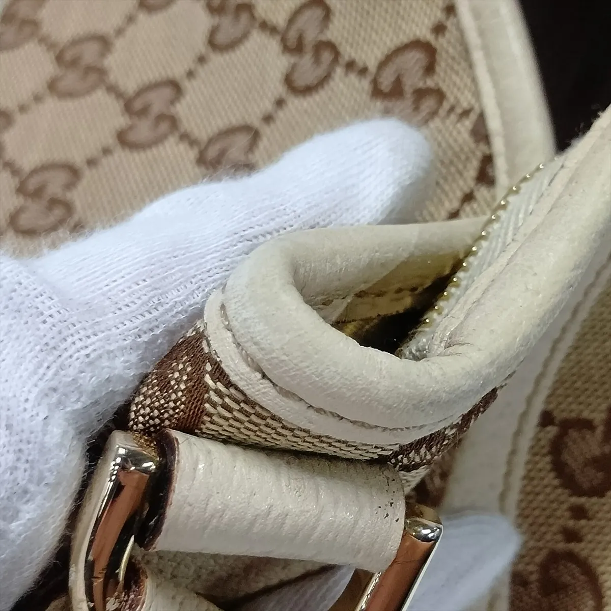 GG Canvas Abbey Canvas x Leather Shoulder Bag, Beige, 130939 — view 12