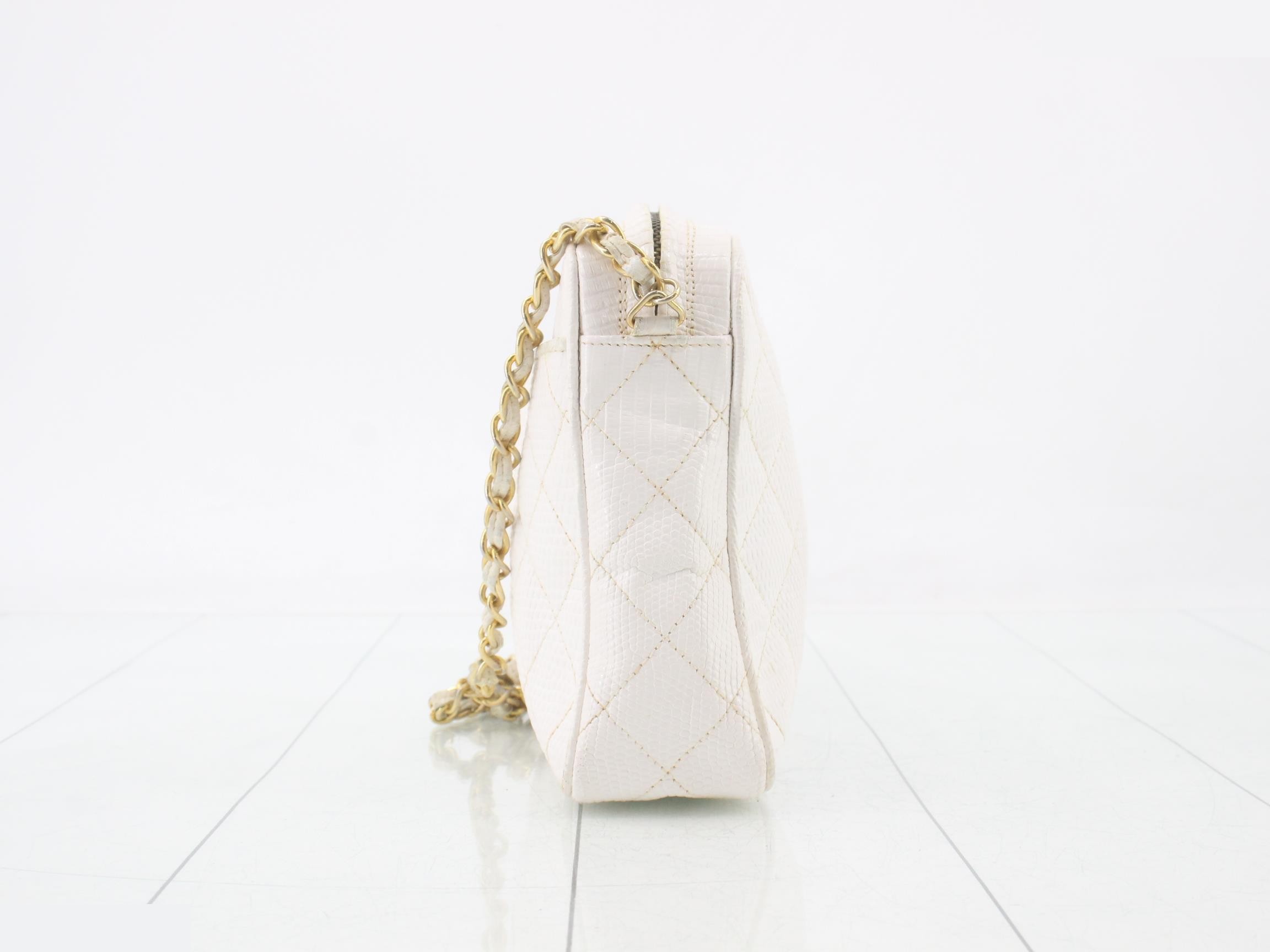 Coco Mark Fringe Chain Shoulder Bag, White Lizard — view 3