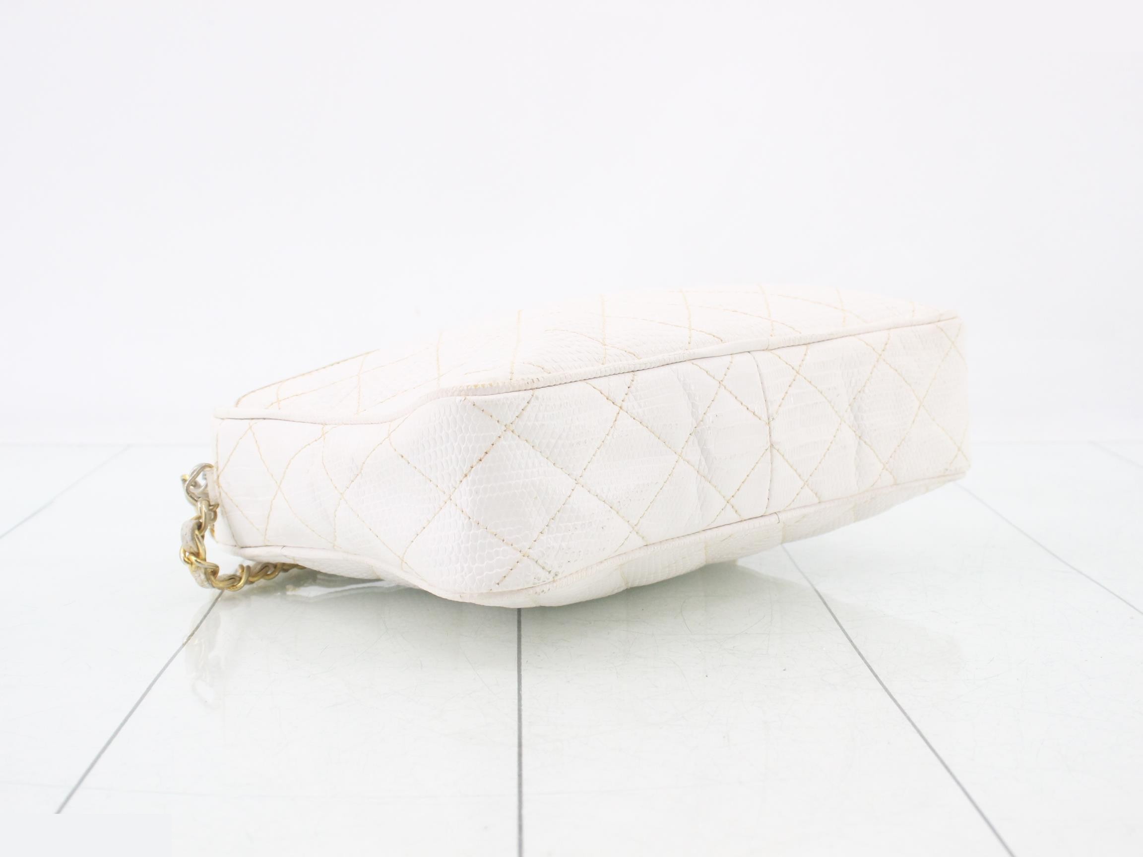 Coco Mark Fringe Chain Shoulder Bag, White Lizard — view 5
