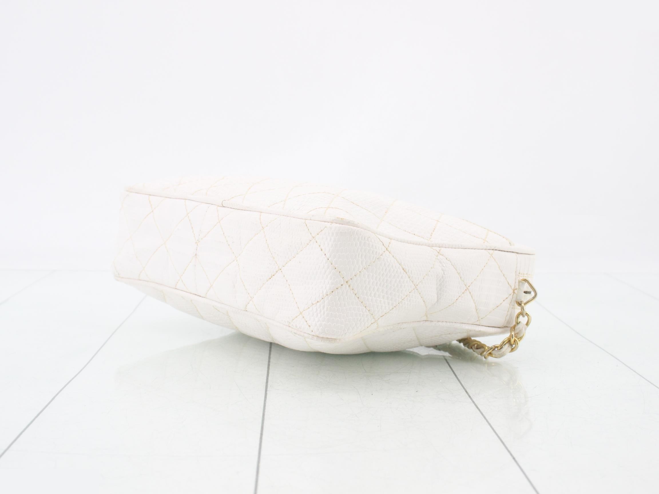 Coco Mark Fringe Chain Shoulder Bag, White Lizard — view 6
