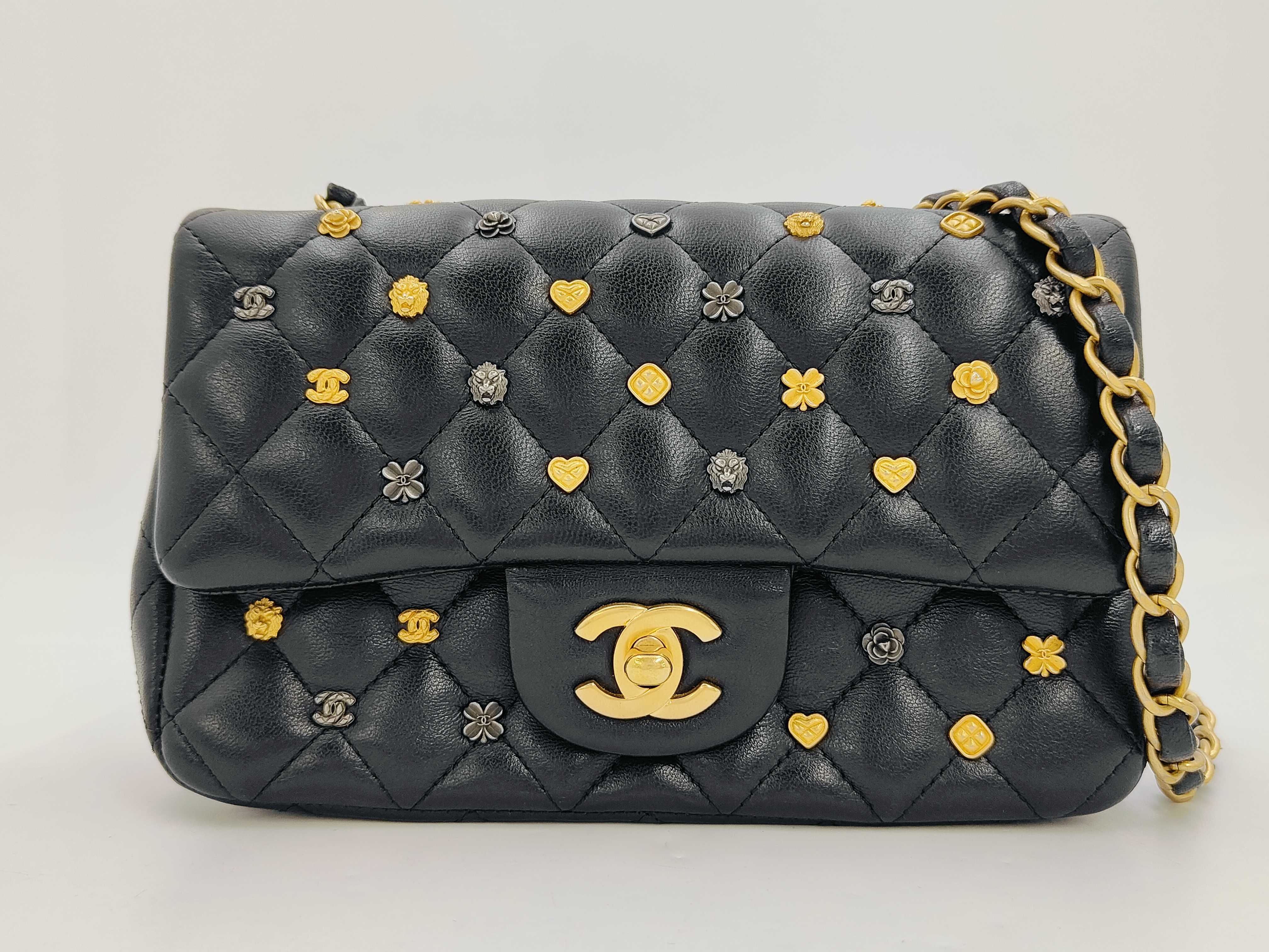 CF Miney Chain Bag Black Gold Button Shoulder Bag