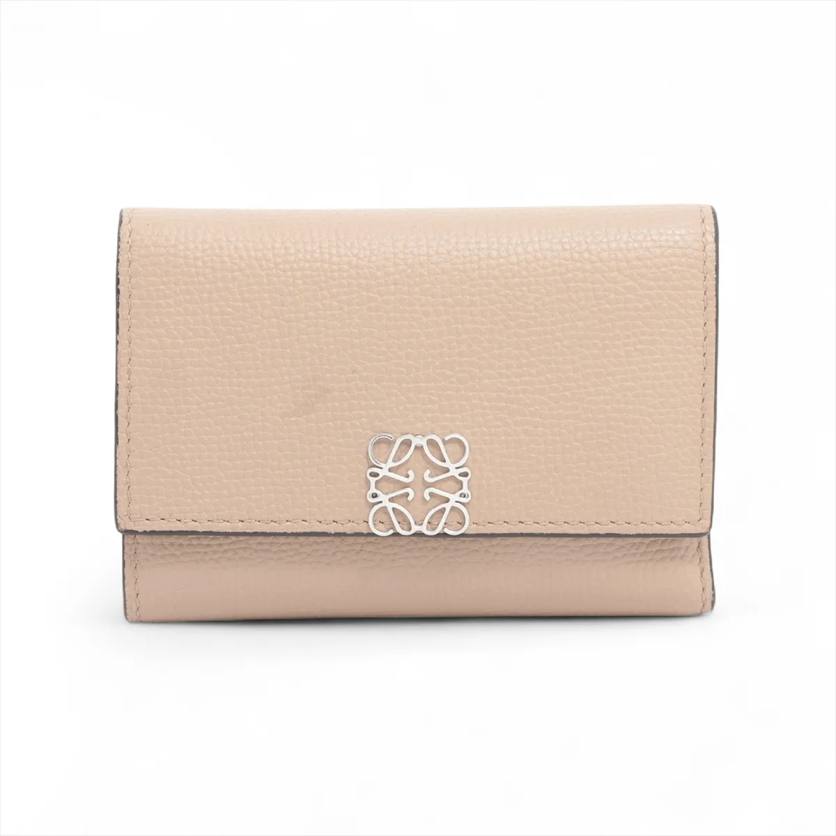 Anagram Vertical Leather Compact Wallet Beige