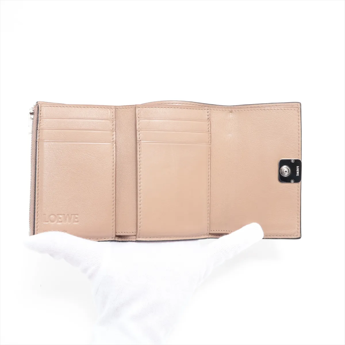 Anagram Vertical Leather Compact Wallet Beige — view 4