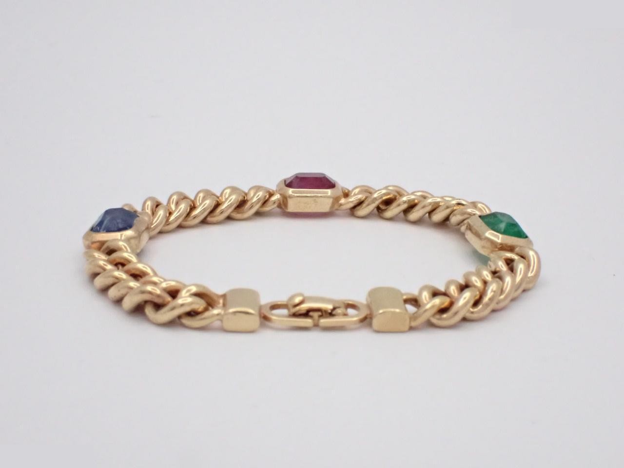 Bracelet with colored gemstones, gold, wrist circumference approximately 17cm — view 2