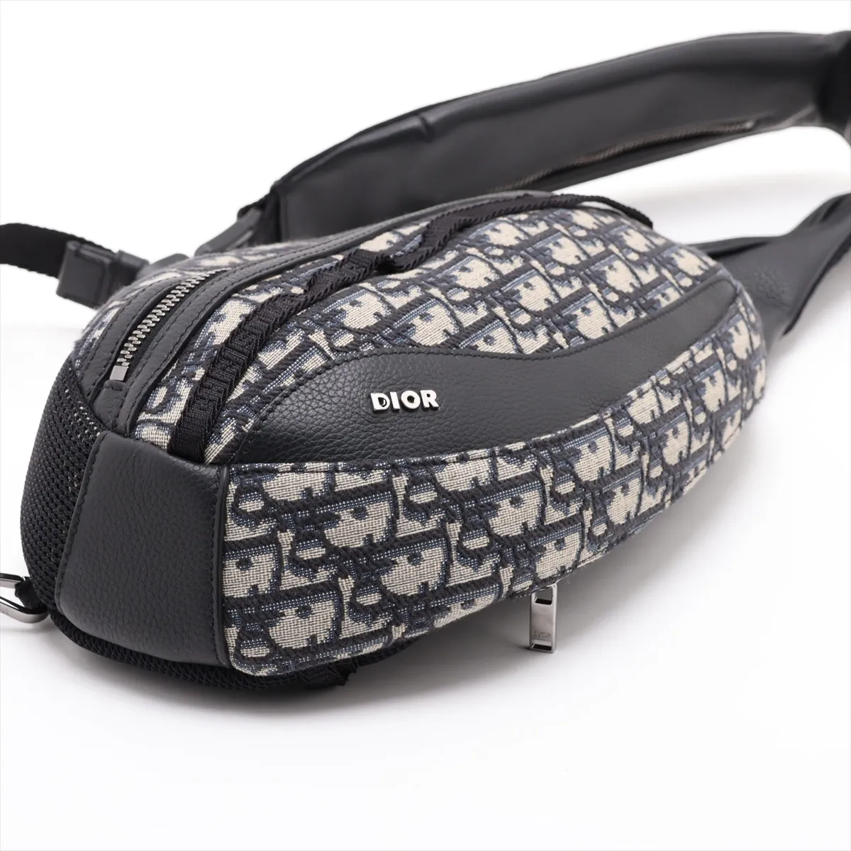 Oblique Scarab Canvas x Leather Body Bag, Navy x Black — view 3