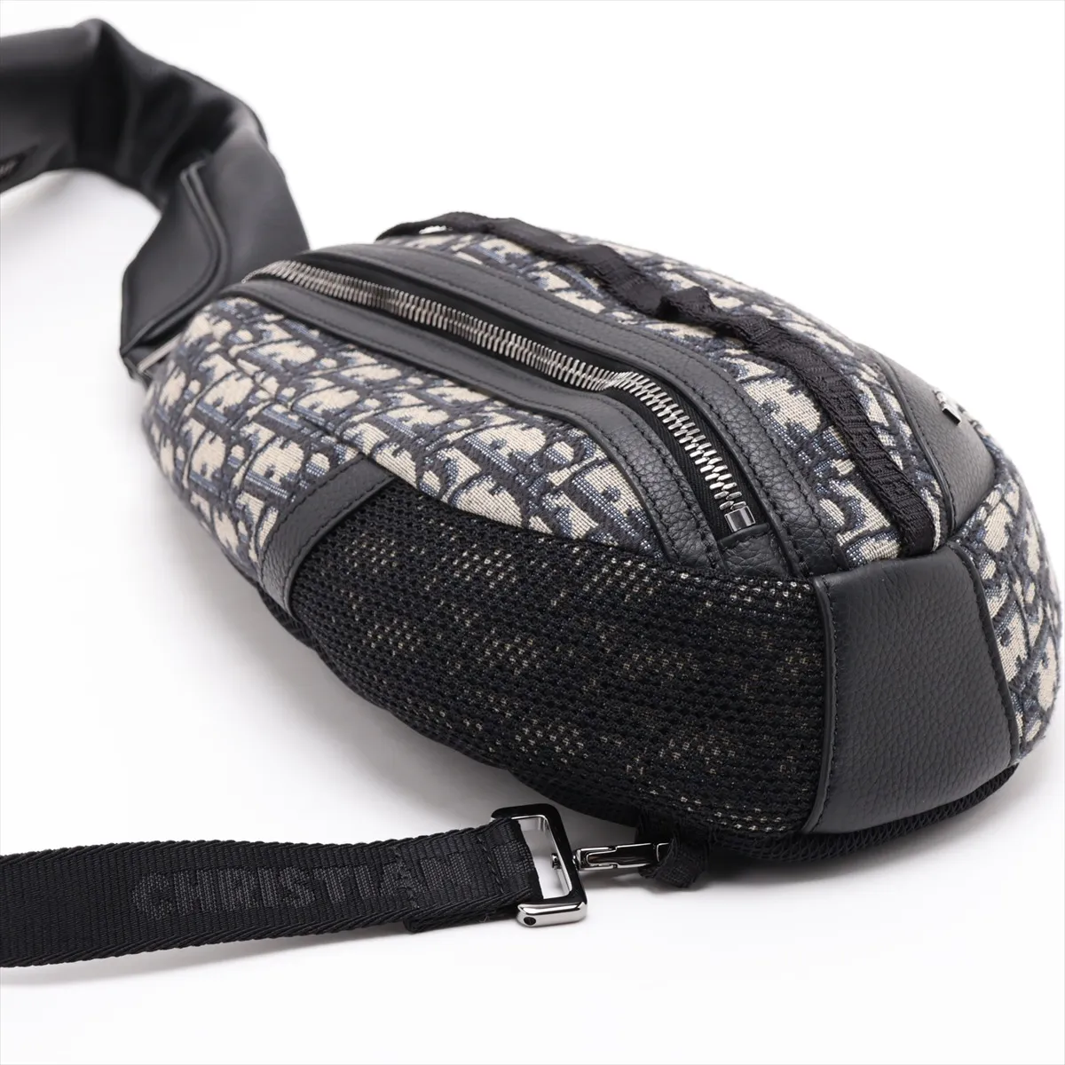 Oblique Scarab Canvas x Leather Body Bag, Navy x Black — view 4