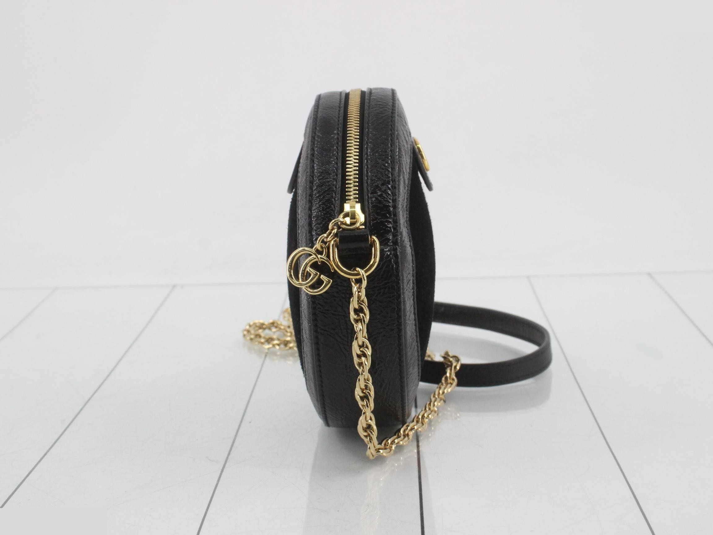 Ophidia Web Suede & Patent Leather Chain Shoulder Bag — view 4