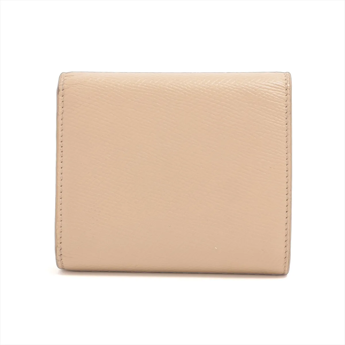 Small Trifold Leather Compact Wallet, Beige — view 2