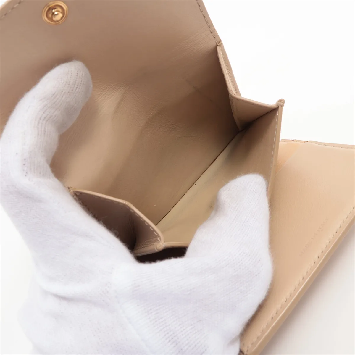 Small Trifold Leather Compact Wallet, Beige — view 8